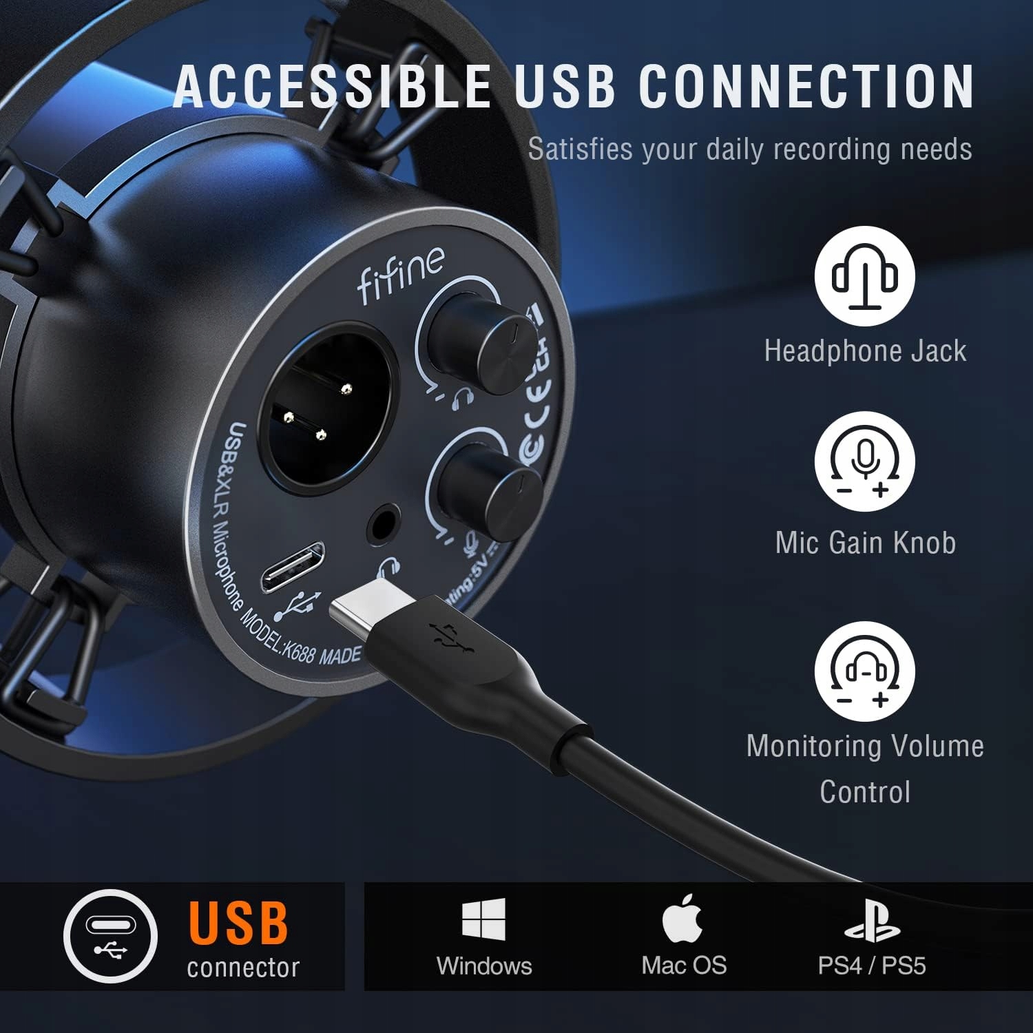 FIFINE K688 MIKROFON KOMPUTEROWY GAMINGOWY DYNAMICZNY USB XLR POP FILTR