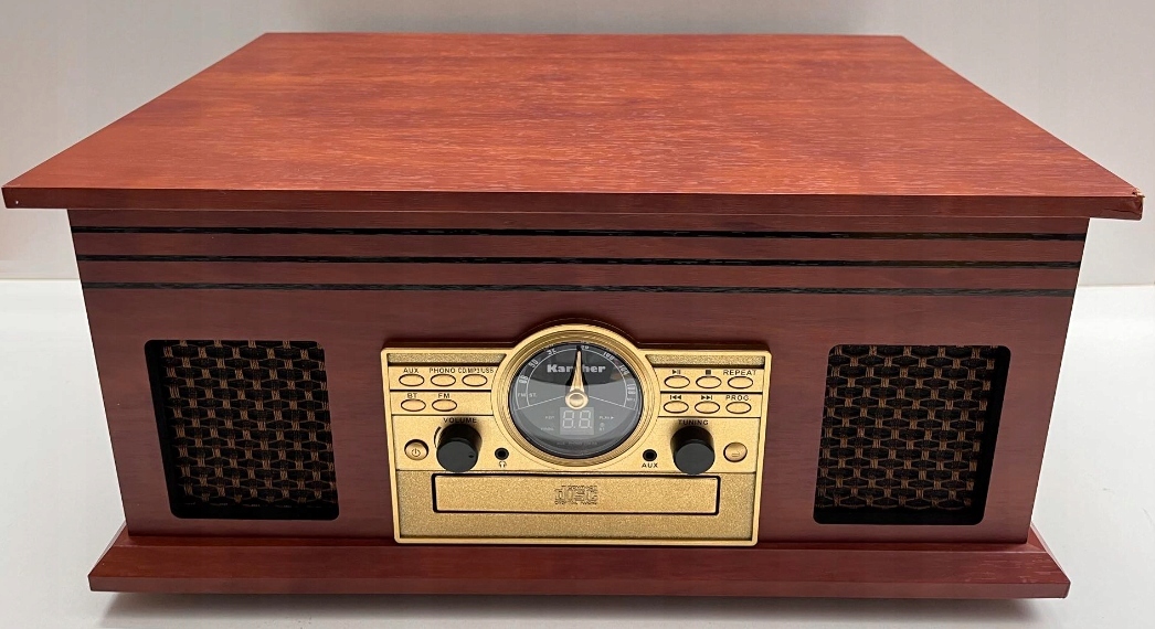 Gramofon Karcher NO-036 brązowy Odtwarzacz CD, Bluetooth, kasety, USB, FM