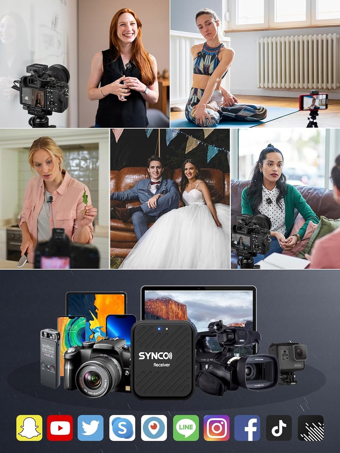 SYNCO G1A2 Pro Wireless mikrofon bezprzewodowy do 70 m, audio, 2 nadajniki