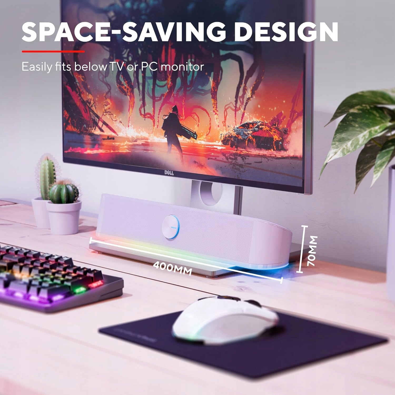 Trust Gaming GXT 619 W Thorne Soundbar Oświetlenie RGB 12W USB AUX Biały