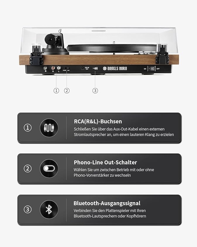 Gramofon ANGELS HORN HP-H019 z przedwzmacniaczem, 33 i 45 obr./min Brązowy