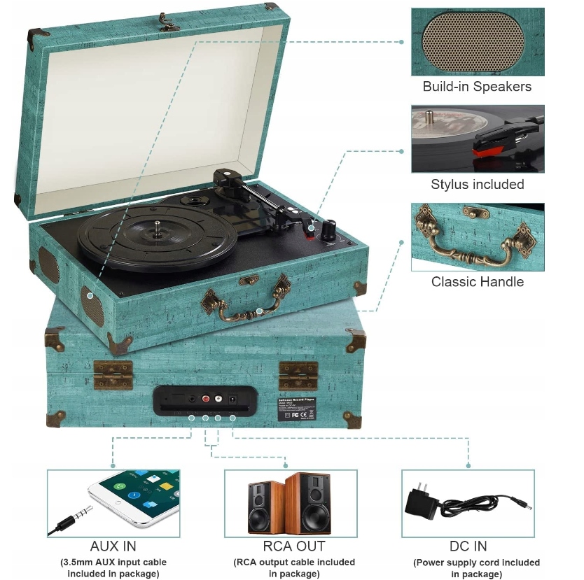 Gramofon Mersoco M435 33/45/78 BLUETOOTH AUX RCA