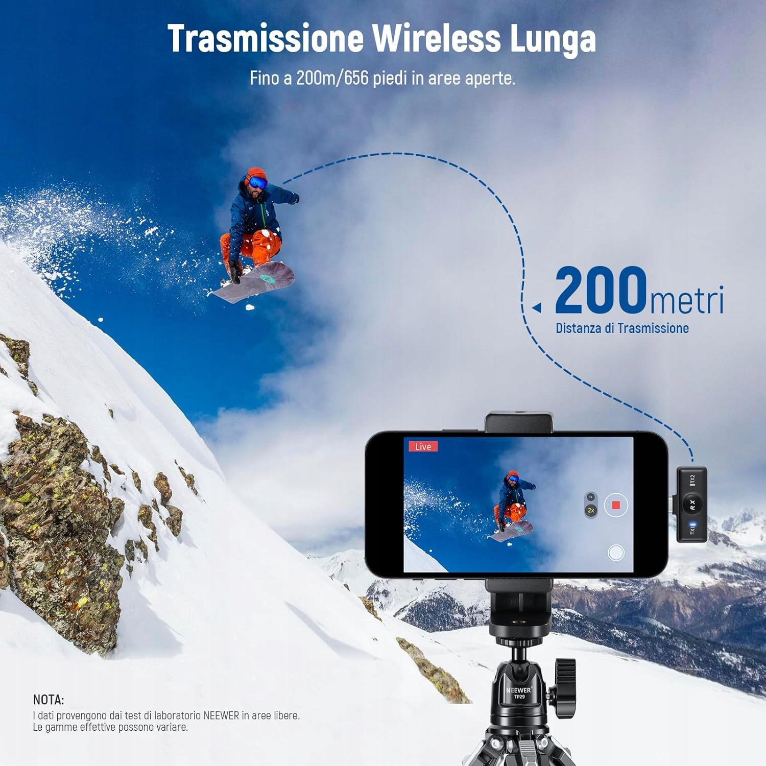 Mikrofon bezprzewodowy krawatowy Neewer KM18 zasięg 200m, nagrywanie wideo