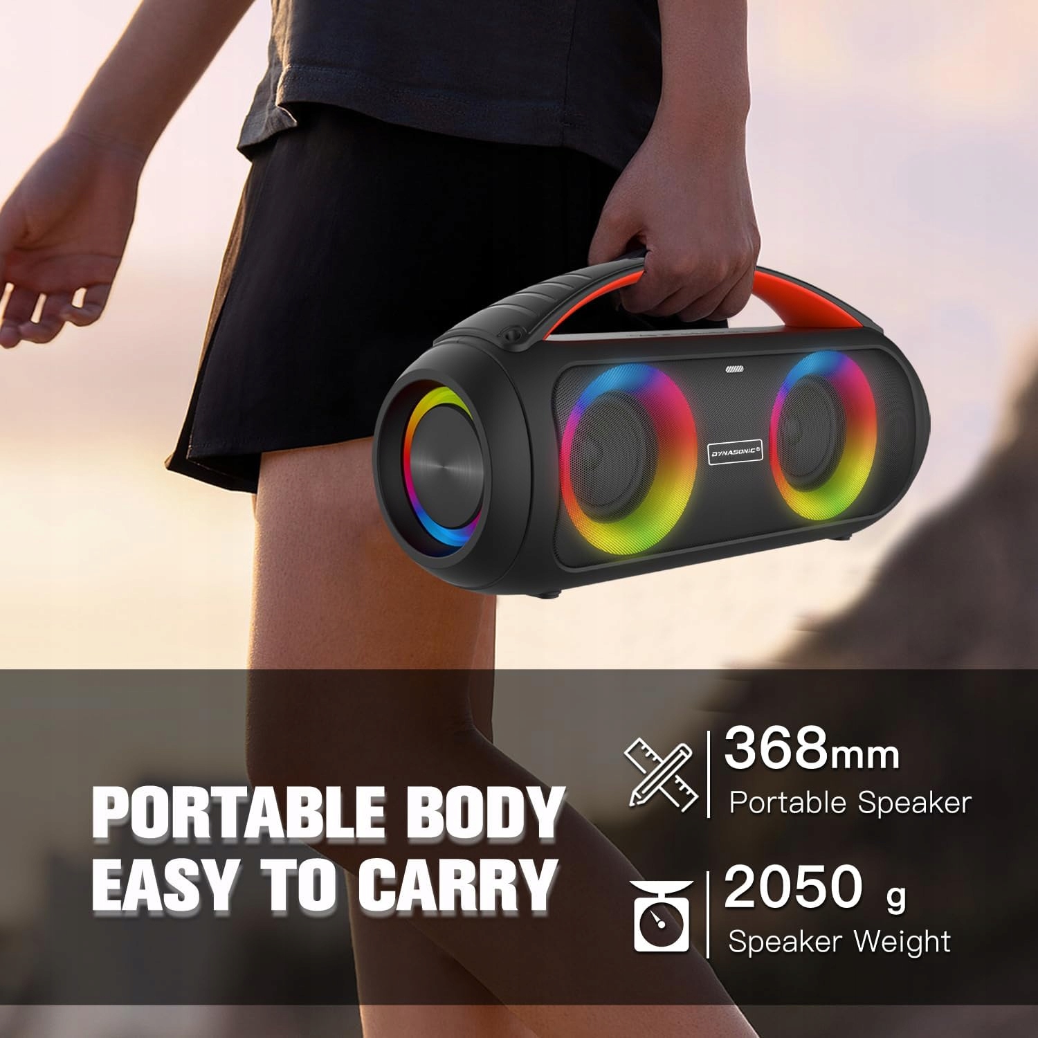 MOCNY GŁOŚNIK BLUETOOTH DYNASONIC D93 IPX7 USB Oświetlenie RGB