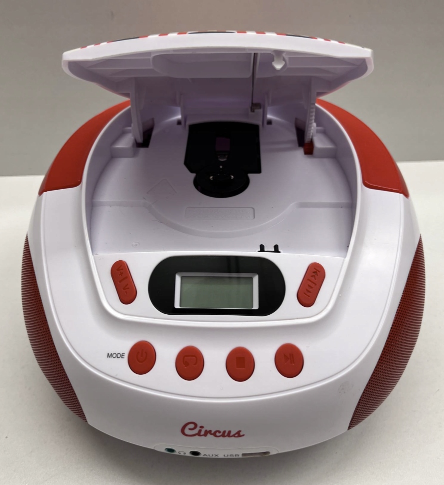 Metronic Odtwarzacz CD Circus z wejściem USB AUX czerwono biały cyrk
