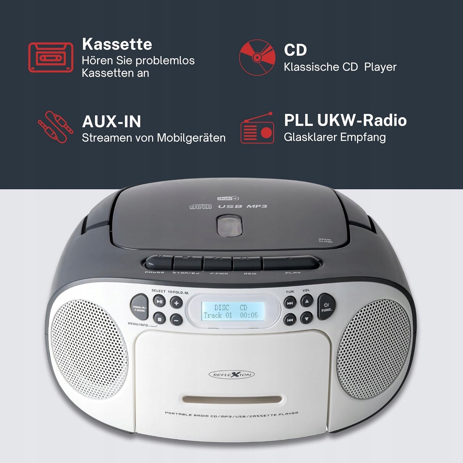 Reflexion Odtwarzacz CD Reflexion RCR2260DAB DAB+, FM AUX wyświetlacz LCD