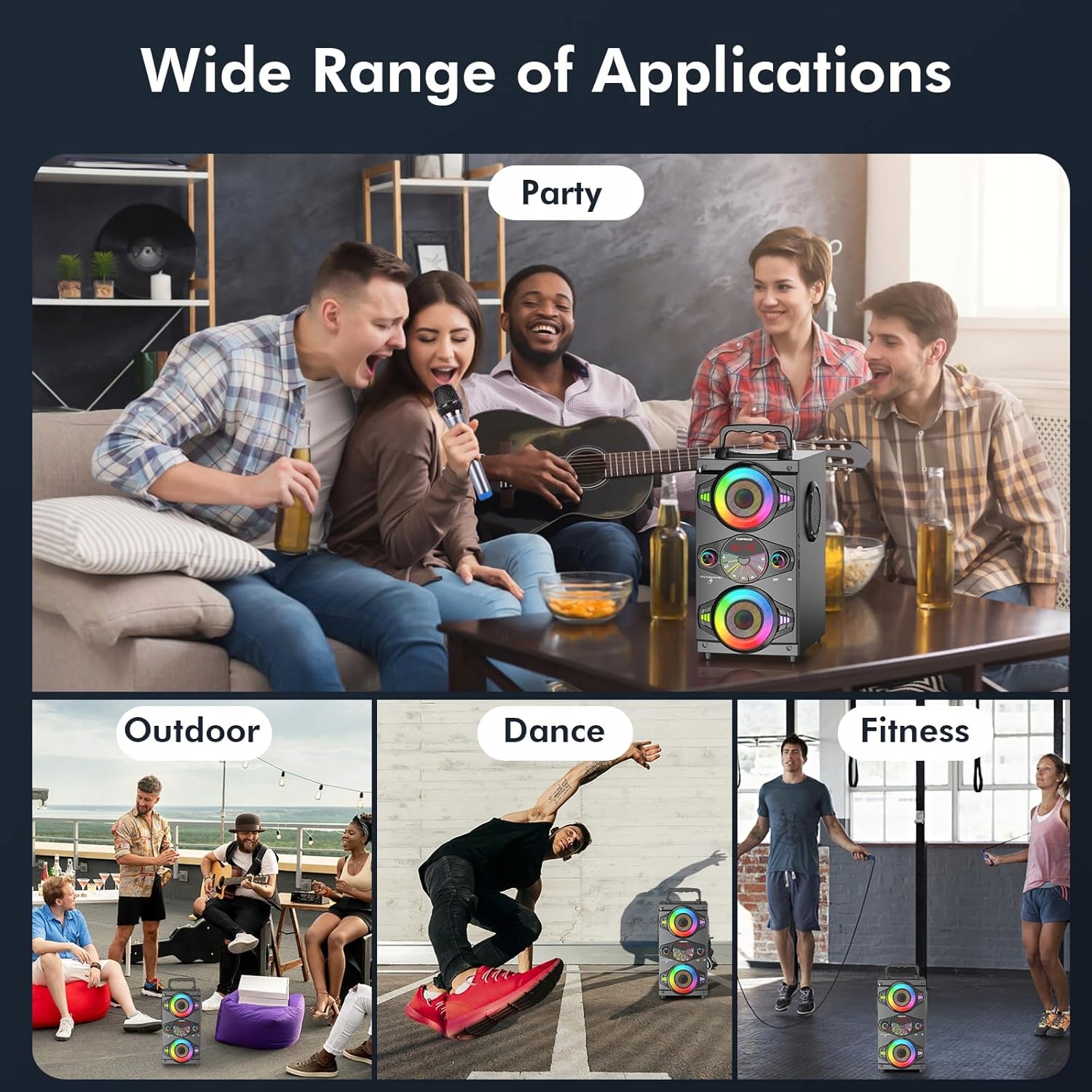 GŁOŚNIK BEZPRZEWODOWY BLUETOOTH PILOT TF LED AUX Przenośny Tomproad A52 60W