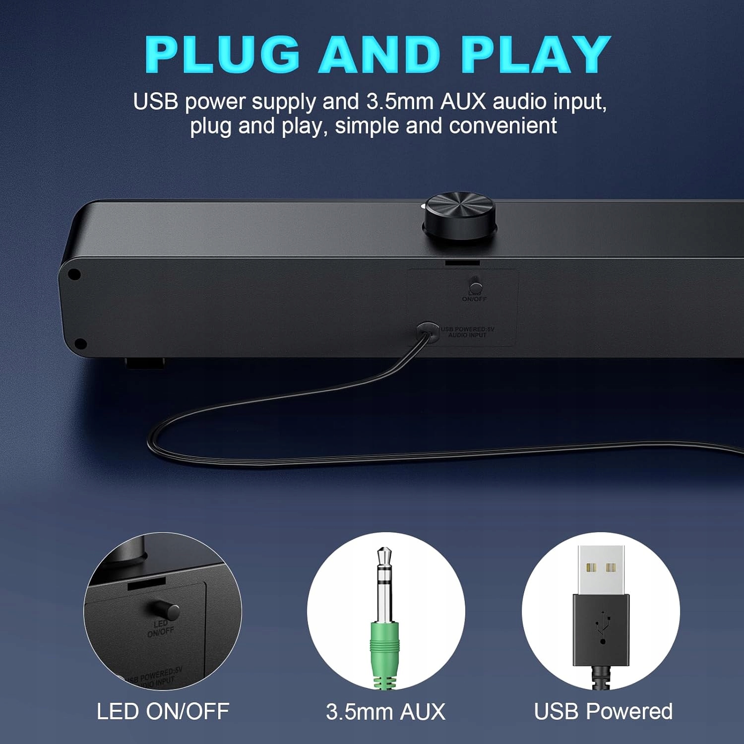 GŁOŚNIK KOMPUTEROWY USB AUX SOUNDBAR RGB HPYLIF -H Oświetlenie RGB