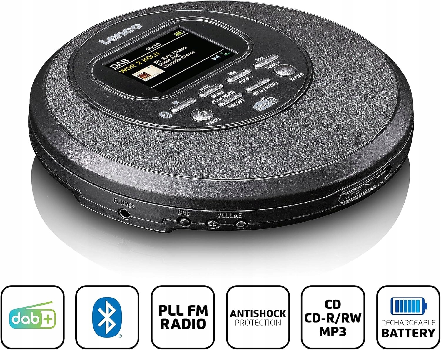 Discman Lenco CD-500 CD MP3 ESP RDS DAB+ RADIO LCD KOLOROWY WYŚWIETLACZ