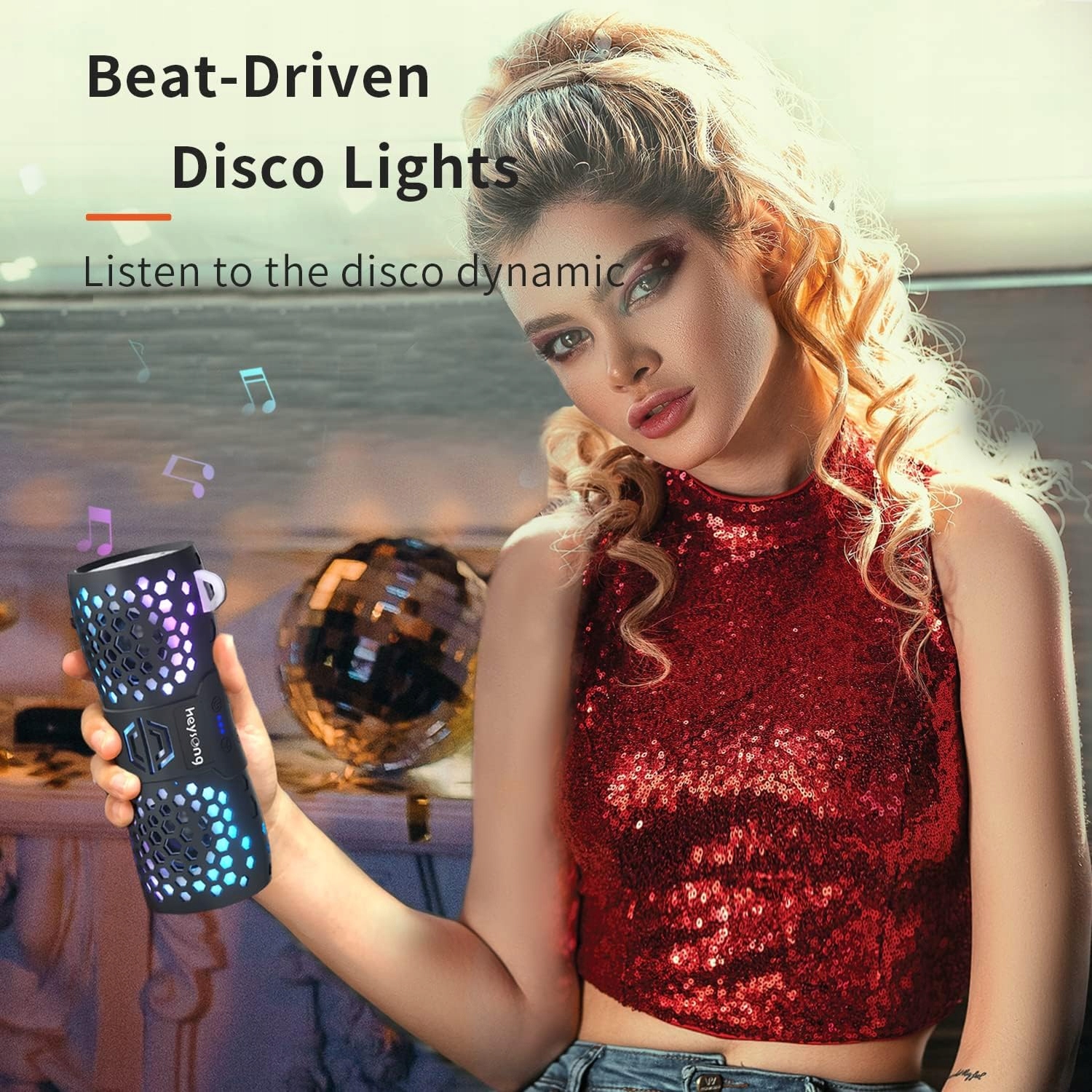 GŁOŚNIK PRZENOŚNY BEZPRZEWODOWY BLUETOOTH HEYSONG IPX7 OŚWIETLENIE RGB