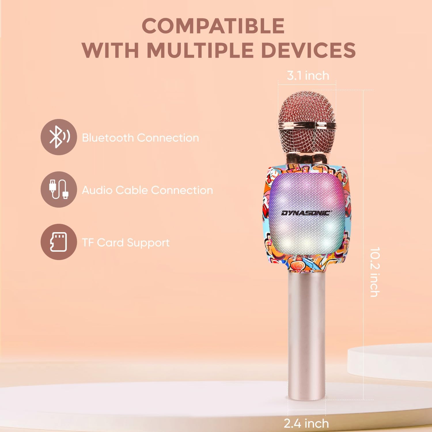 DYNASONIC Mikrofon Karaoke Bluetooth Dla Dzieci Bezprzewodowy Z LED