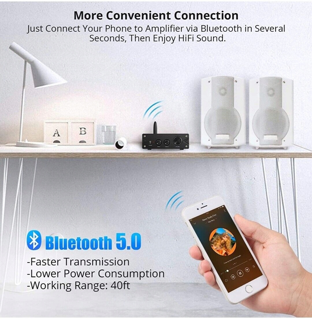 Neoteck Wzmacniacz stereo audio Bluetooth 5.0 HiFi, 2-kanałowy, 100 W x 2