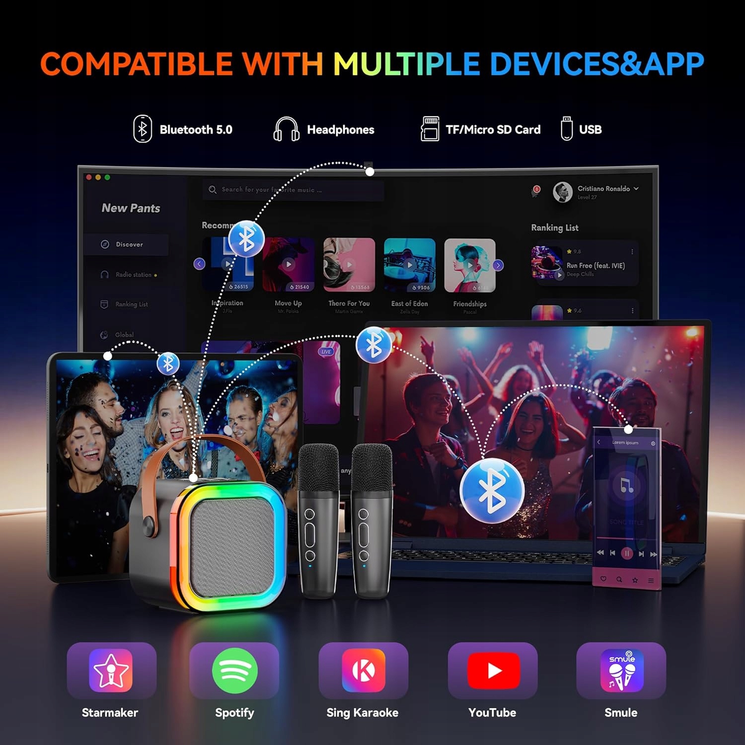 Ankuka Karaoke przenośne głośnik karaoke Bluetooth + 2 Mikrofony HIT !