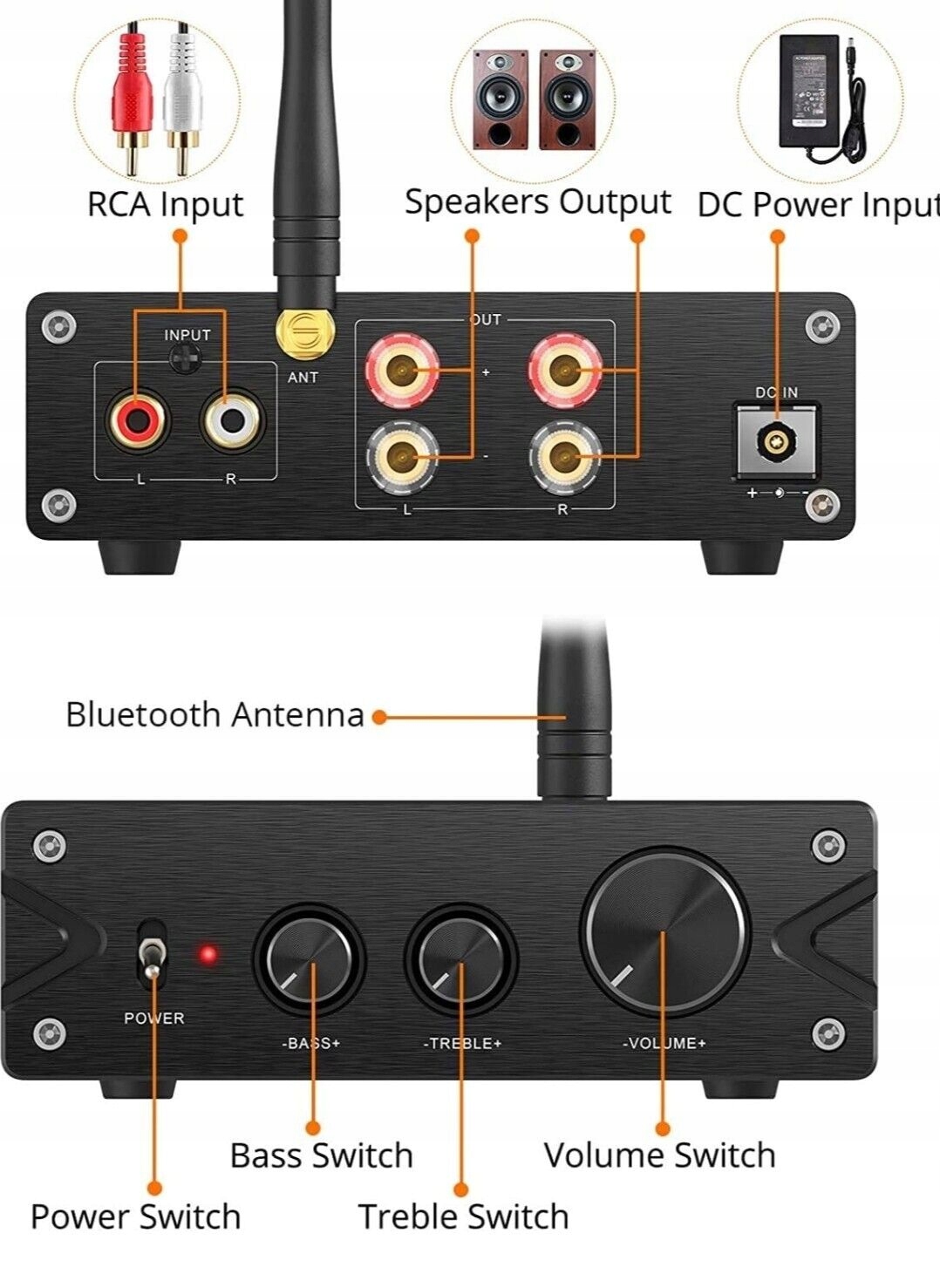 Neoteck Wzmacniacz stereo audio Bluetooth 5.0 HiFi, 2-kanałowy, 100 W x 2