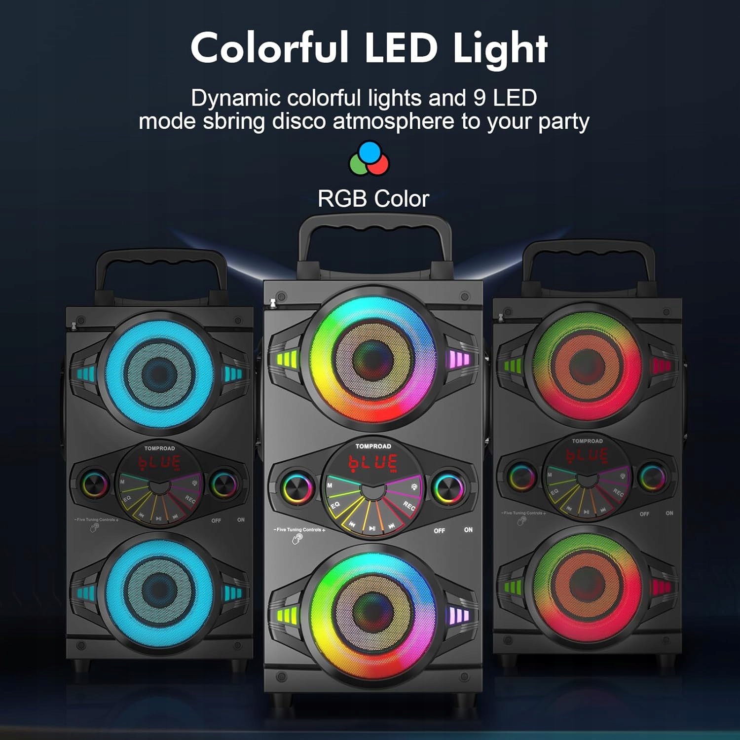 GŁOŚNIK BEZPRZEWODOWY BLUETOOTH PILOT TF LED AUX Przenośny Tomproad A52 60W