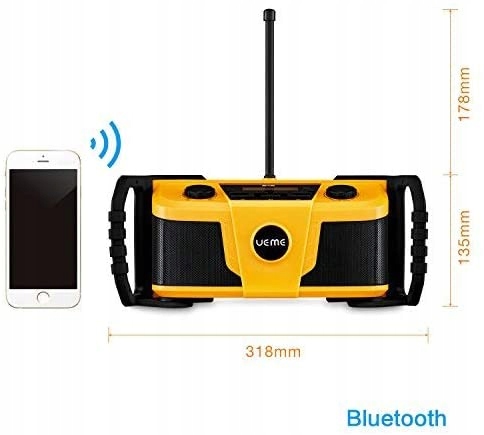 Radio budowlane Ueme DB322 DAB+ FM Bluetooth Żółty
