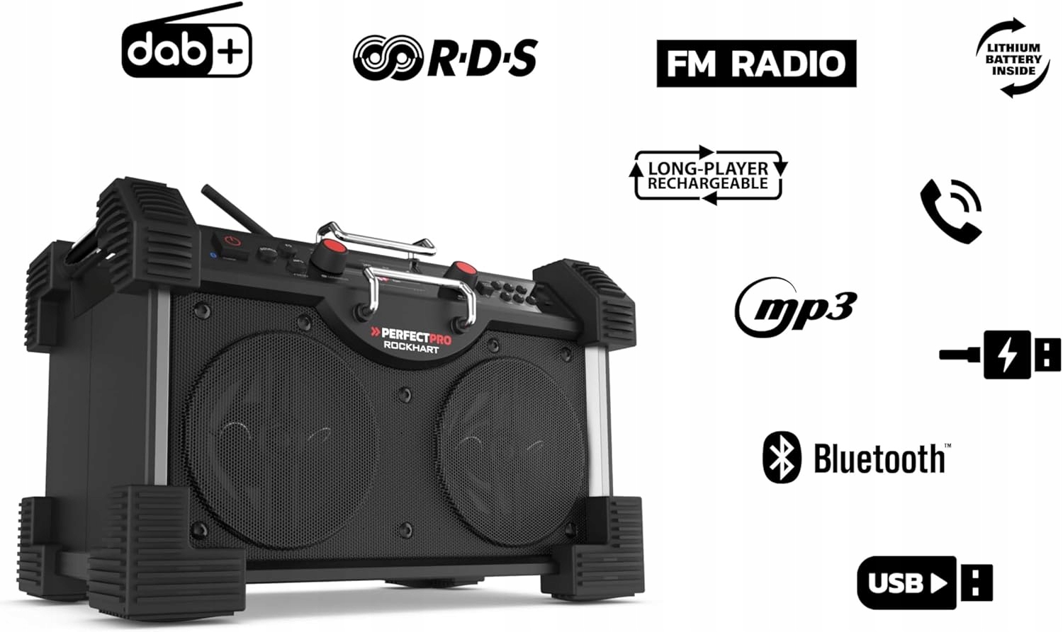 Radio Budowlane PerfecPro ROCKHART RH4 DAB+ i FM, Bluetooth Czarny