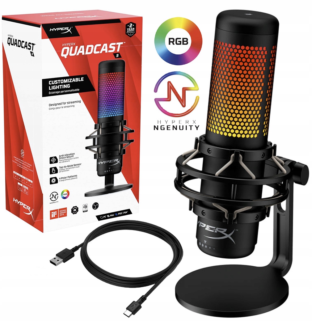 MIKROFON POJEMNOŚCIOWY USB HyperX QuadCast S RGB (rev.2) PC, PS4, PS5, MAC