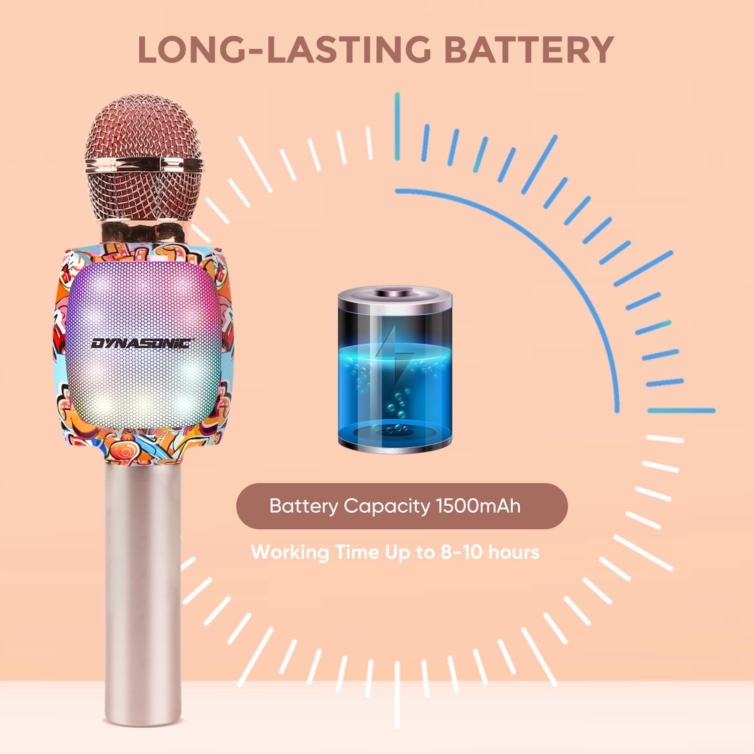 DYNASONIC Mikrofon Karaoke Bluetooth Dla Dzieci Bezprzewodowy Z LED