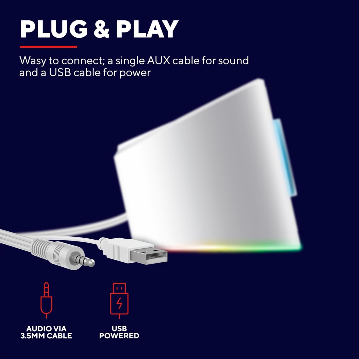 Trust Gaming GXT 619 W Thorne Soundbar Oświetlenie RGB 12W USB AUX Biały