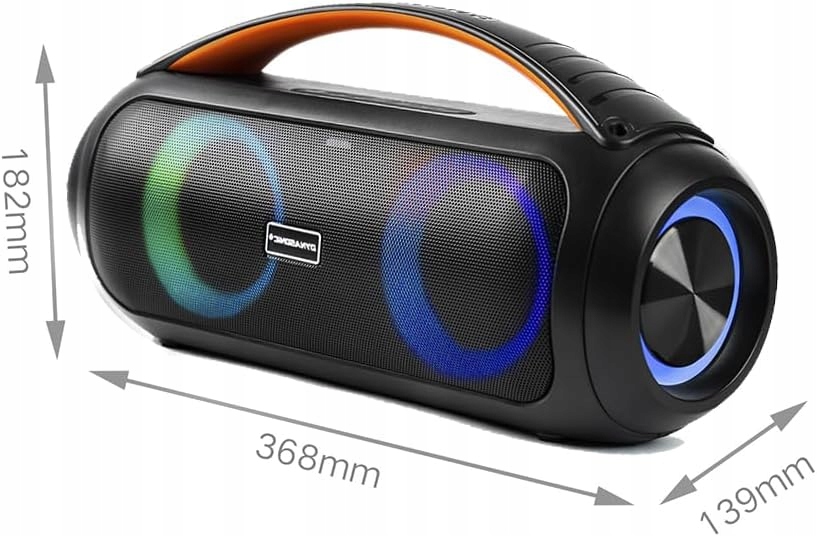 MOCNY GŁOŚNIK BLUETOOTH DYNASONIC D93 IPX7 USB Oświetlenie RGB
