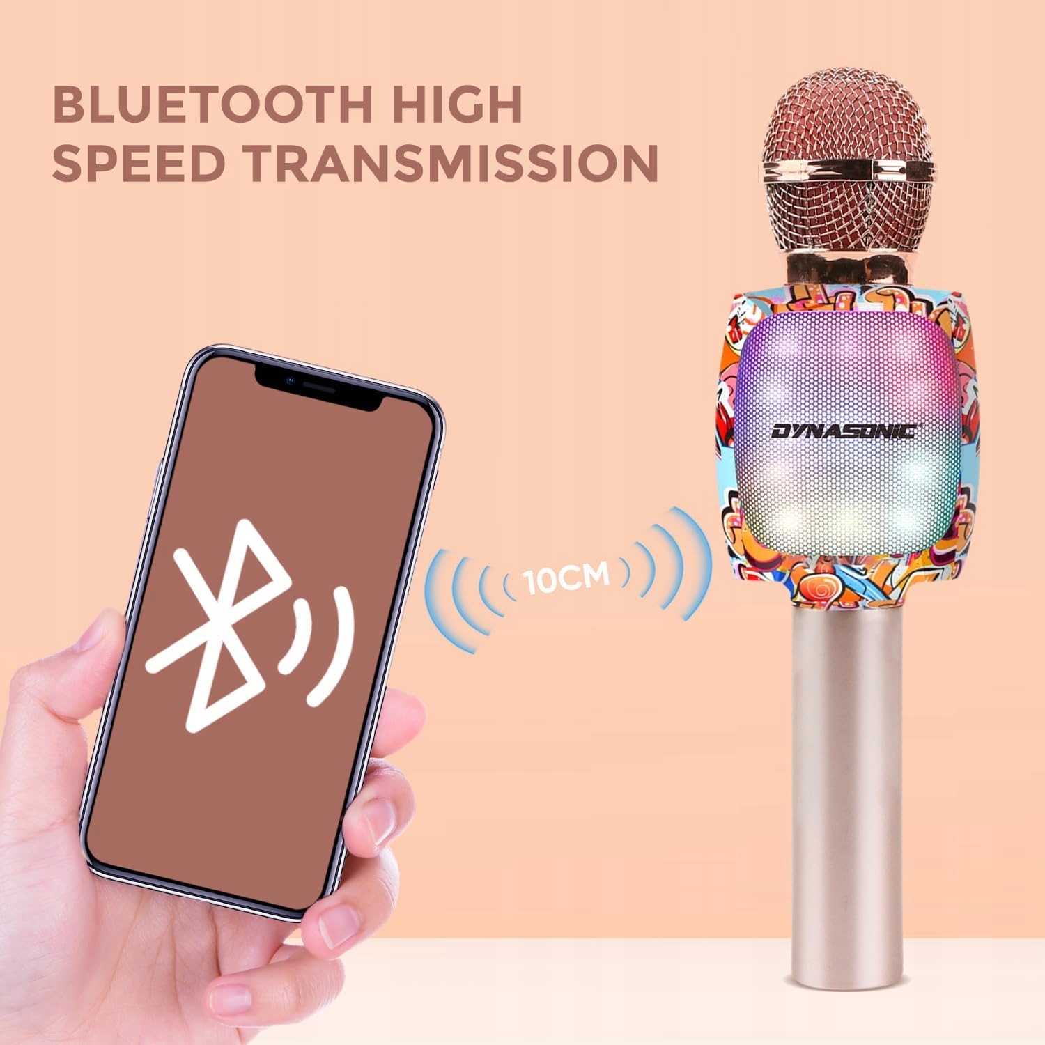 DYNASONIC Mikrofon Karaoke Bluetooth Dla Dzieci Bezprzewodowy Z LED