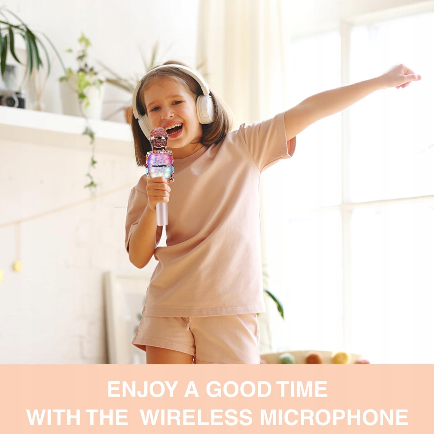 DYNASONIC Mikrofon Karaoke Bluetooth Dla Dzieci Bezprzewodowy Z LED