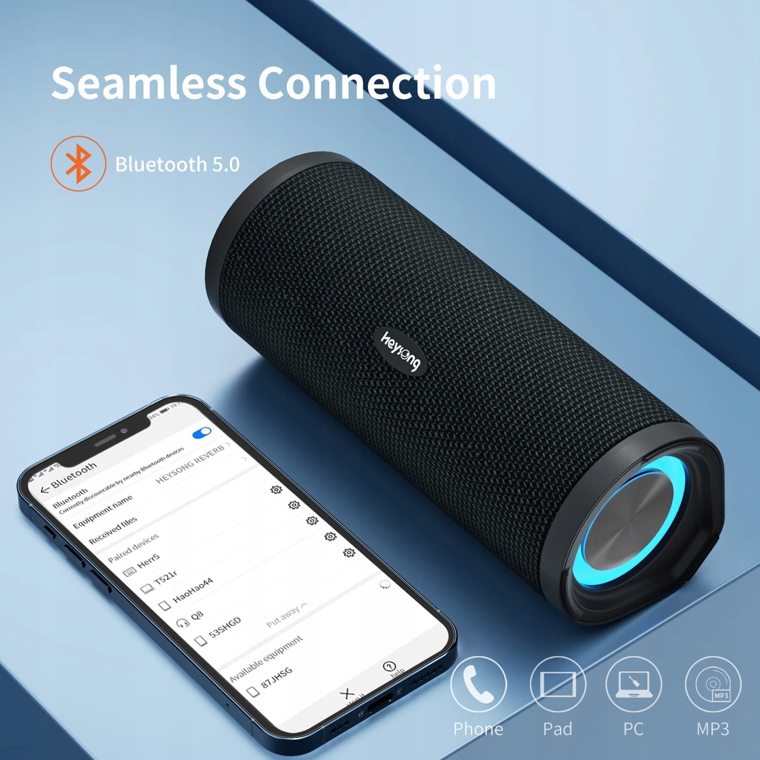 Głośnik stereo HEYSONG REVERB Bluetooth IPX7 360°