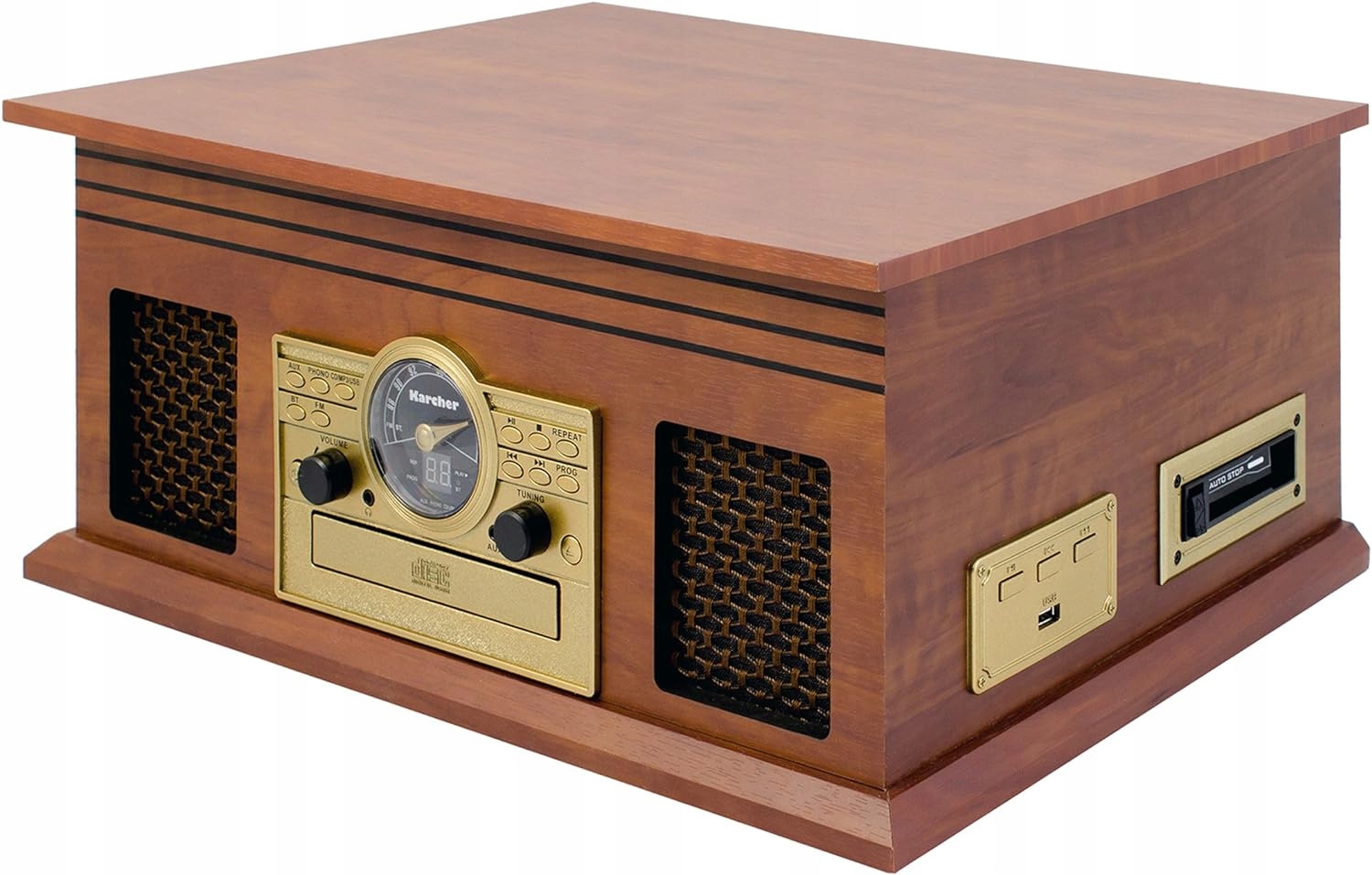 Gramofon Karcher NO-036 brązowy Odtwarzacz CD, Bluetooth, kasety, USB, FM