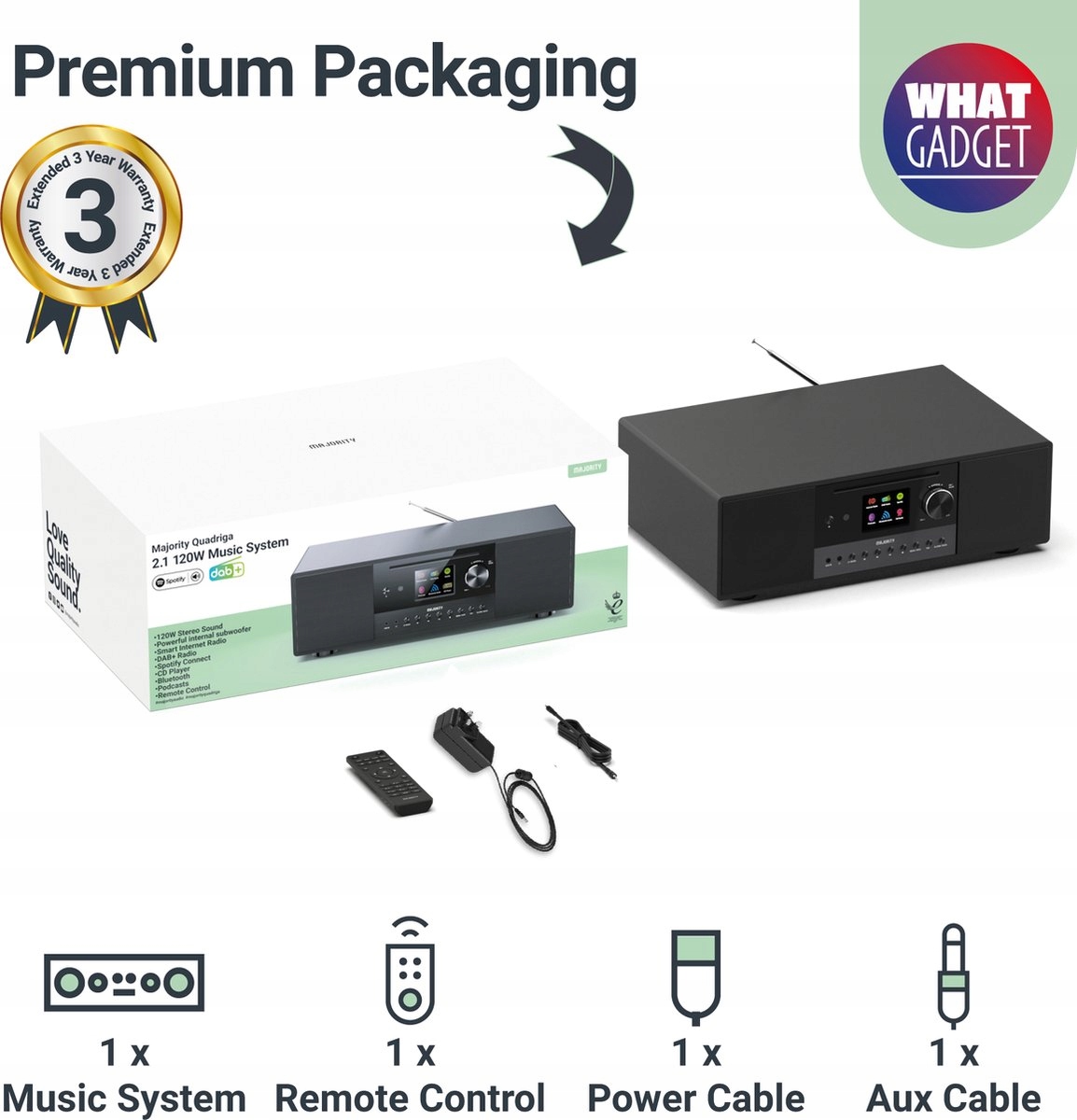 Radio sieciowe DAB+, FM, internetowe Majority Quadriga Bluetooth CD 120 W