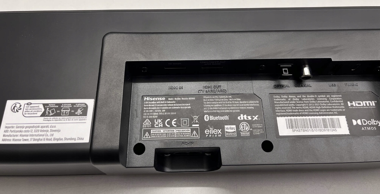 Hisense AX2106G 2.1-kanałowy soundbar z wbudowanym subwooferem, 240 W BT