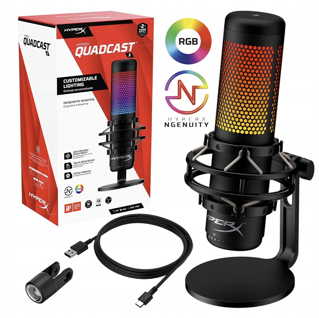 MIKROFON POJEMNOŚCIOWY USB HyperX QuadCast S RGB (rev.2) PC, PS4, PS5, MAC