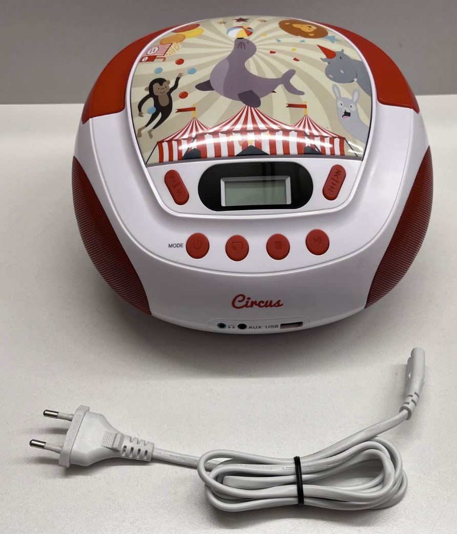 Metronic Odtwarzacz CD Circus z wejściem USB AUX czerwono biały cyrk