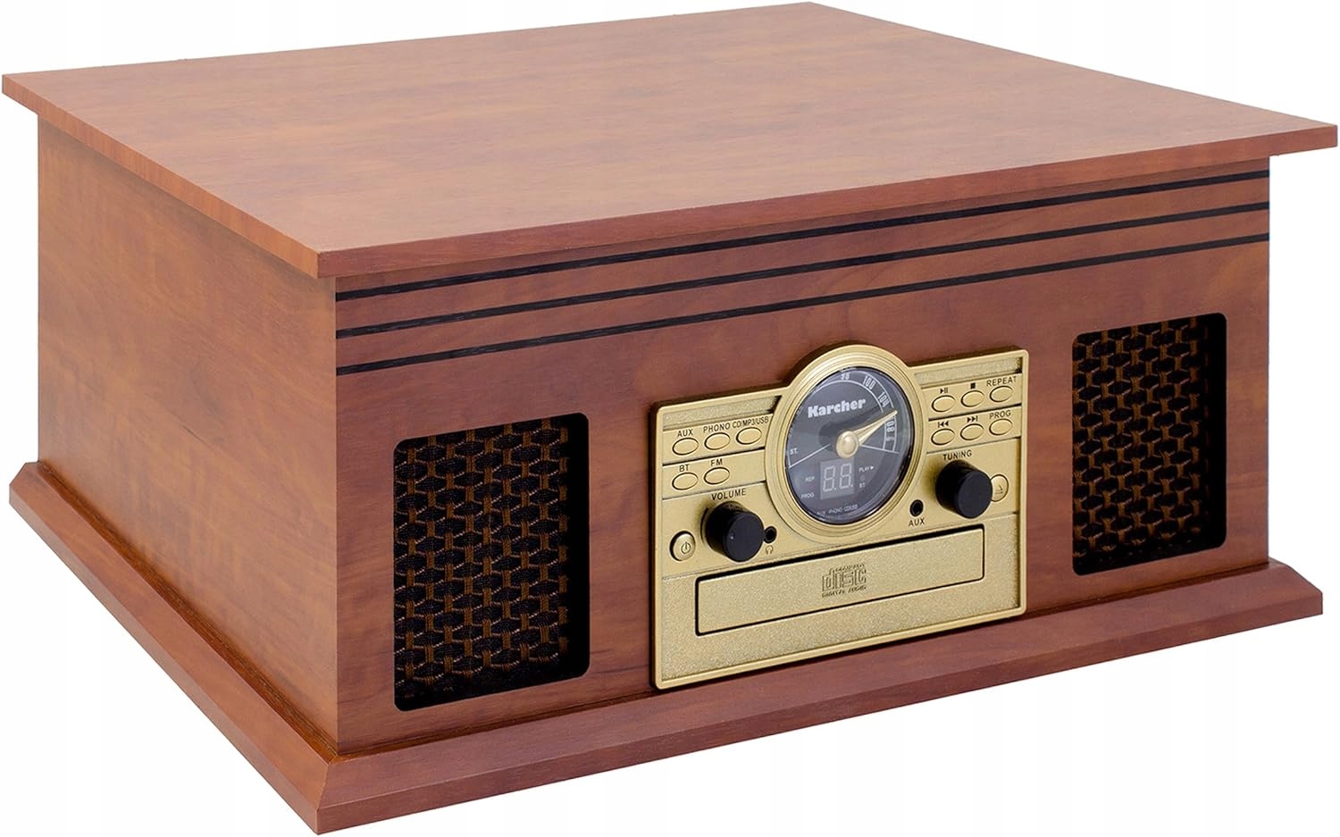 Gramofon Karcher NO-036 brązowy Odtwarzacz CD, Bluetooth, kasety, USB, FM