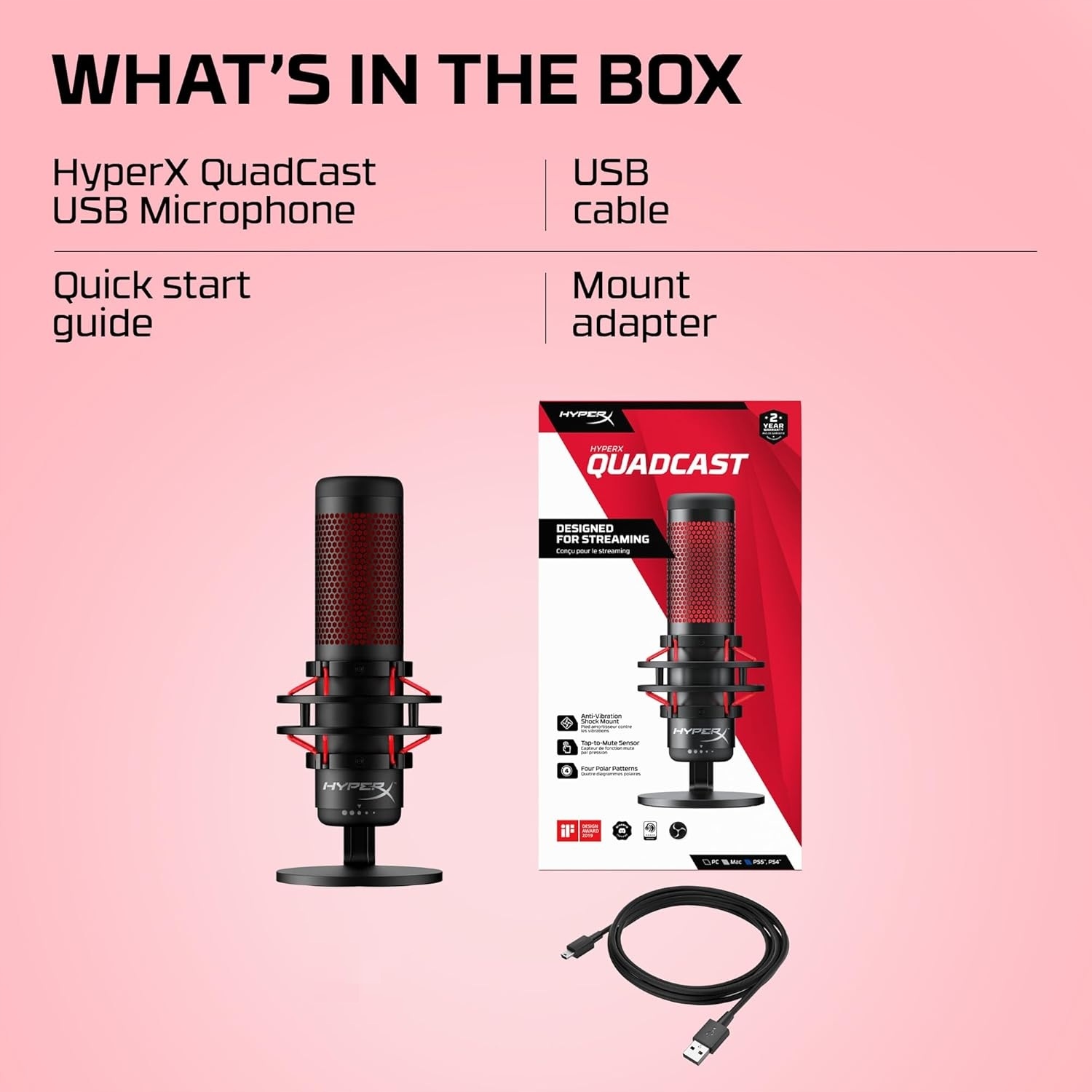 Mikrofon HyperX Quadcast USB / 3,5mm LED Streaming Gaming