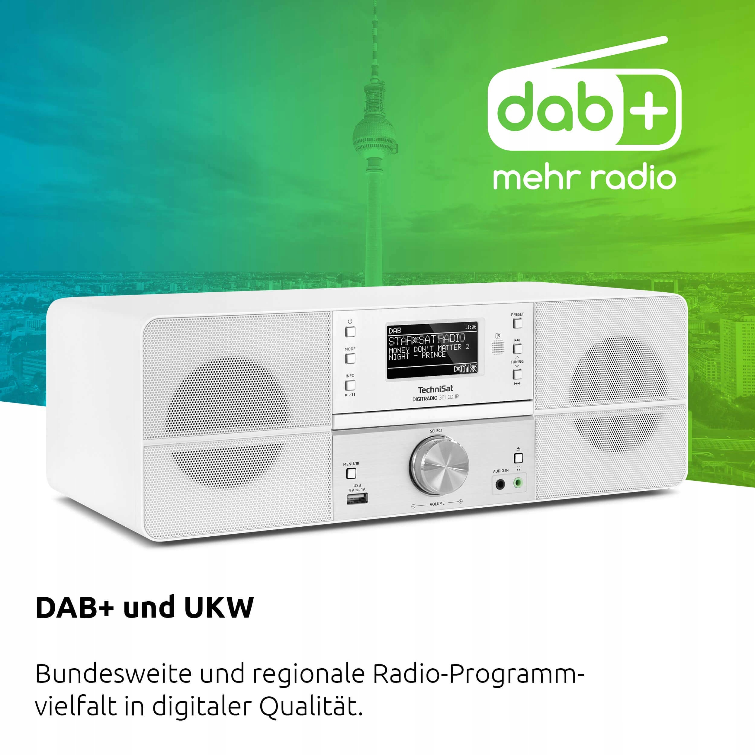 Radio sieciowe DAB+, FM, internetowe TechniSat DigitRadio 361 CD IR Białe