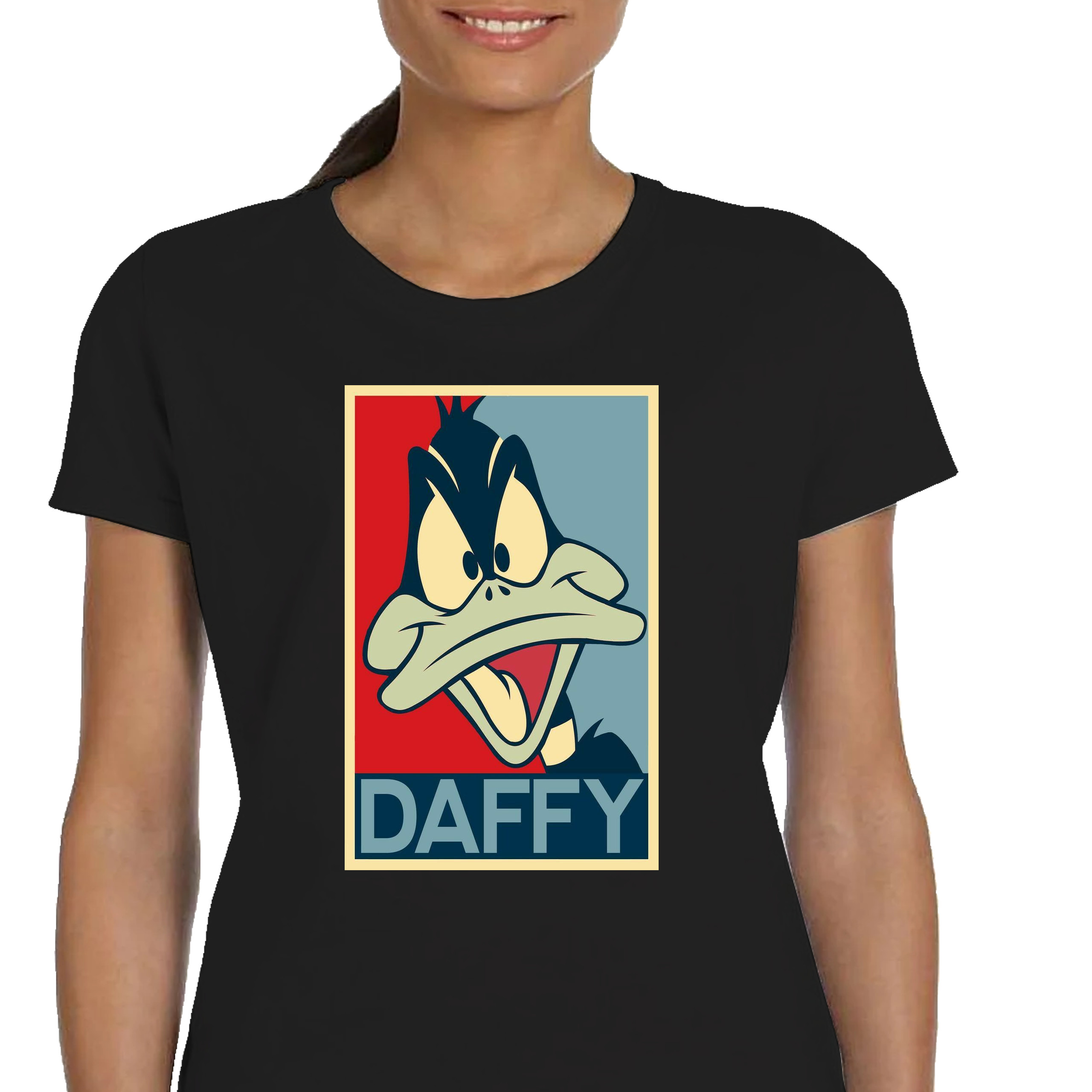 KOSZULKA DAMSKA CZARNA P296 LOONEY TUNES ZWARIOWANE MELODIE KACZOR DAFFY L