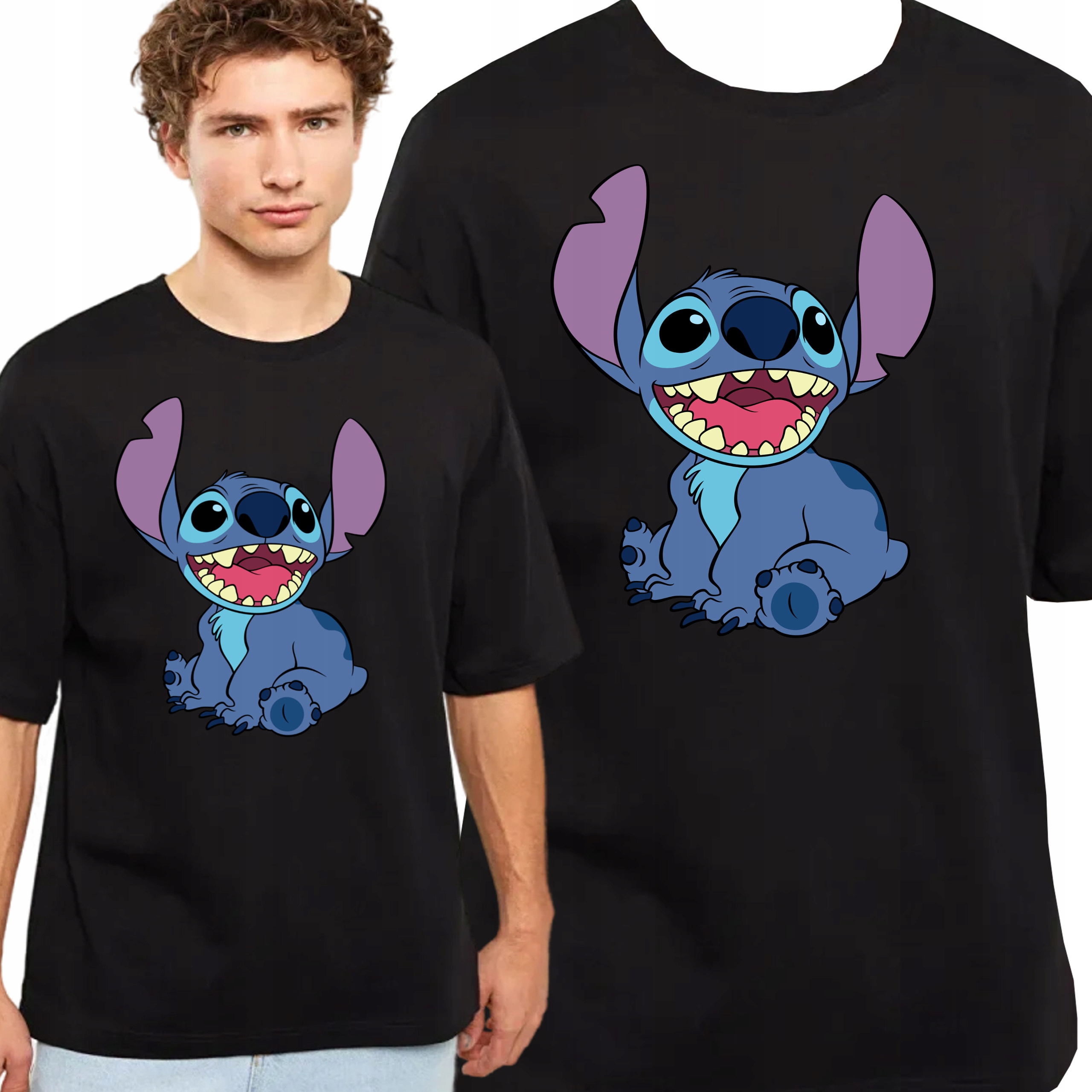KOSZULKA MĘSKA LILO I STITCH BAJKA PREZENT JAKOŚĆ BAWEŁNA CZARNA XXL 3202