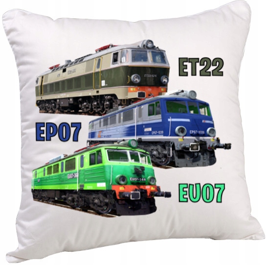 PODUSZKA Z NADRUKIEM POCIĄG PAROWÓZ LOKOMOTYWA PKP EP09 40x40 CM 3431