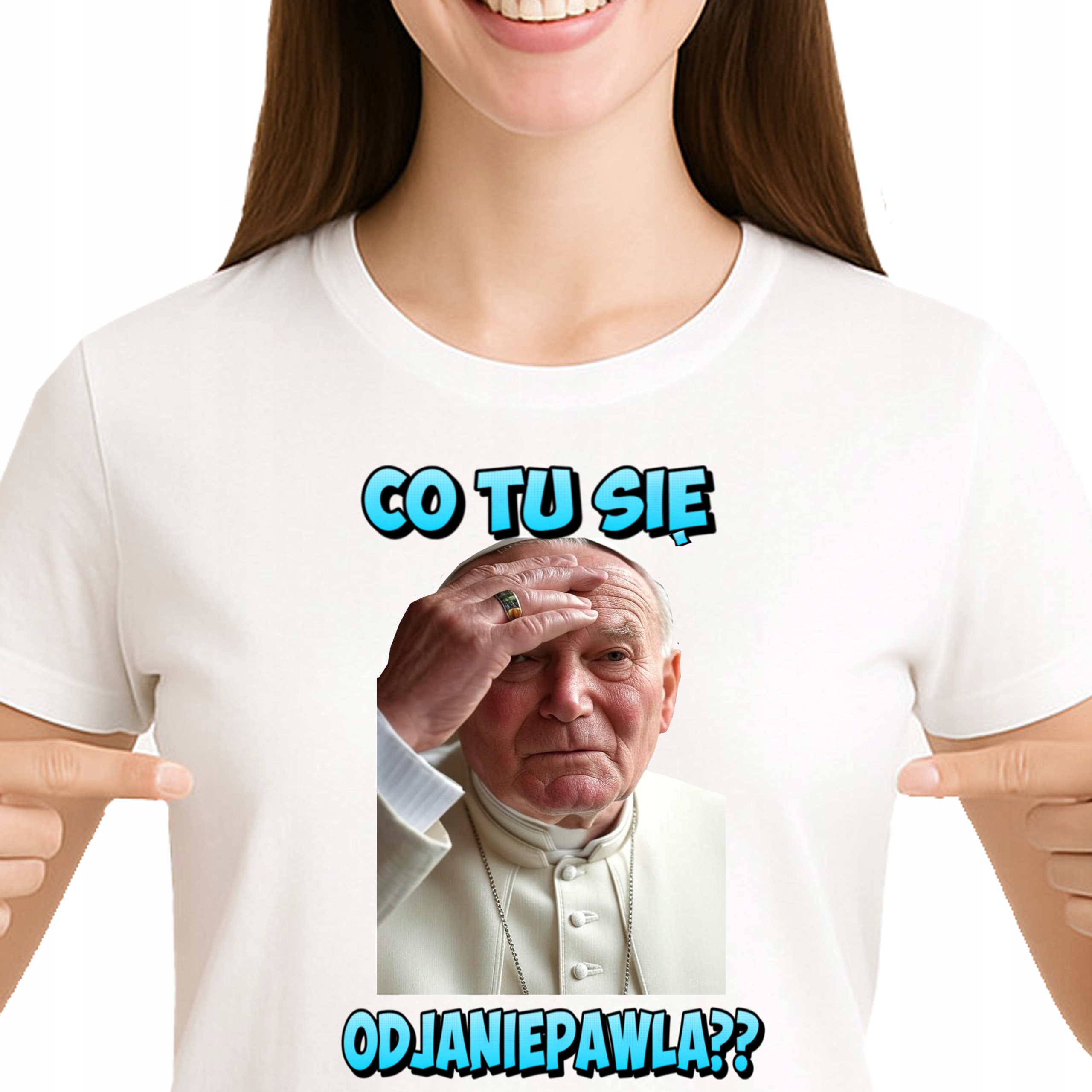 ŚMIESZNA KOSZULKA CO TU SIĘ ODJANIEPAWLA JAN PAWEŁ PAPIEŹ MEMY S 3511