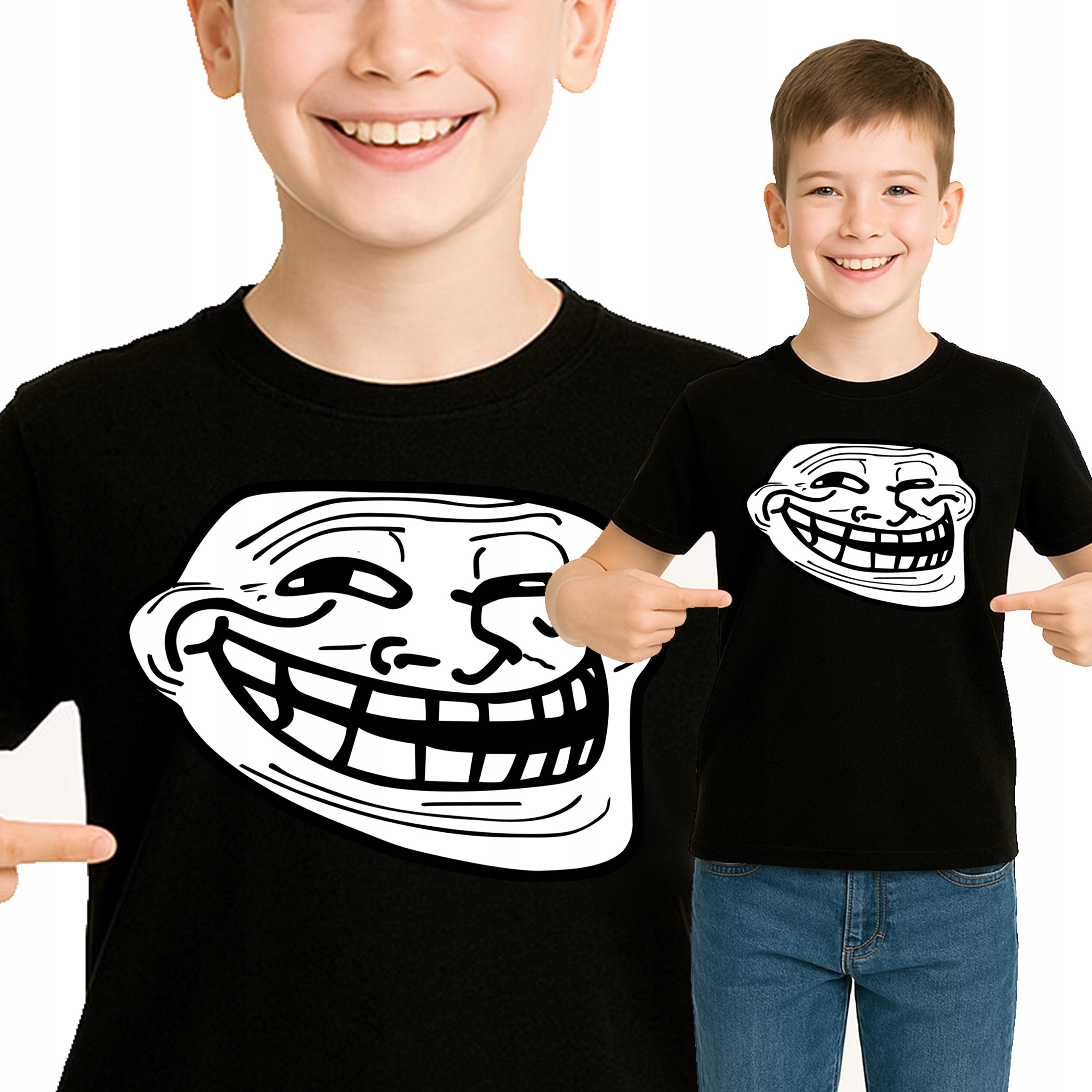 TROLL FACE KOSZULKA DZIECIĘCA ŚMIESZNA MEMY JAKOŚĆ PREMIUM 152 3152 CZARNA