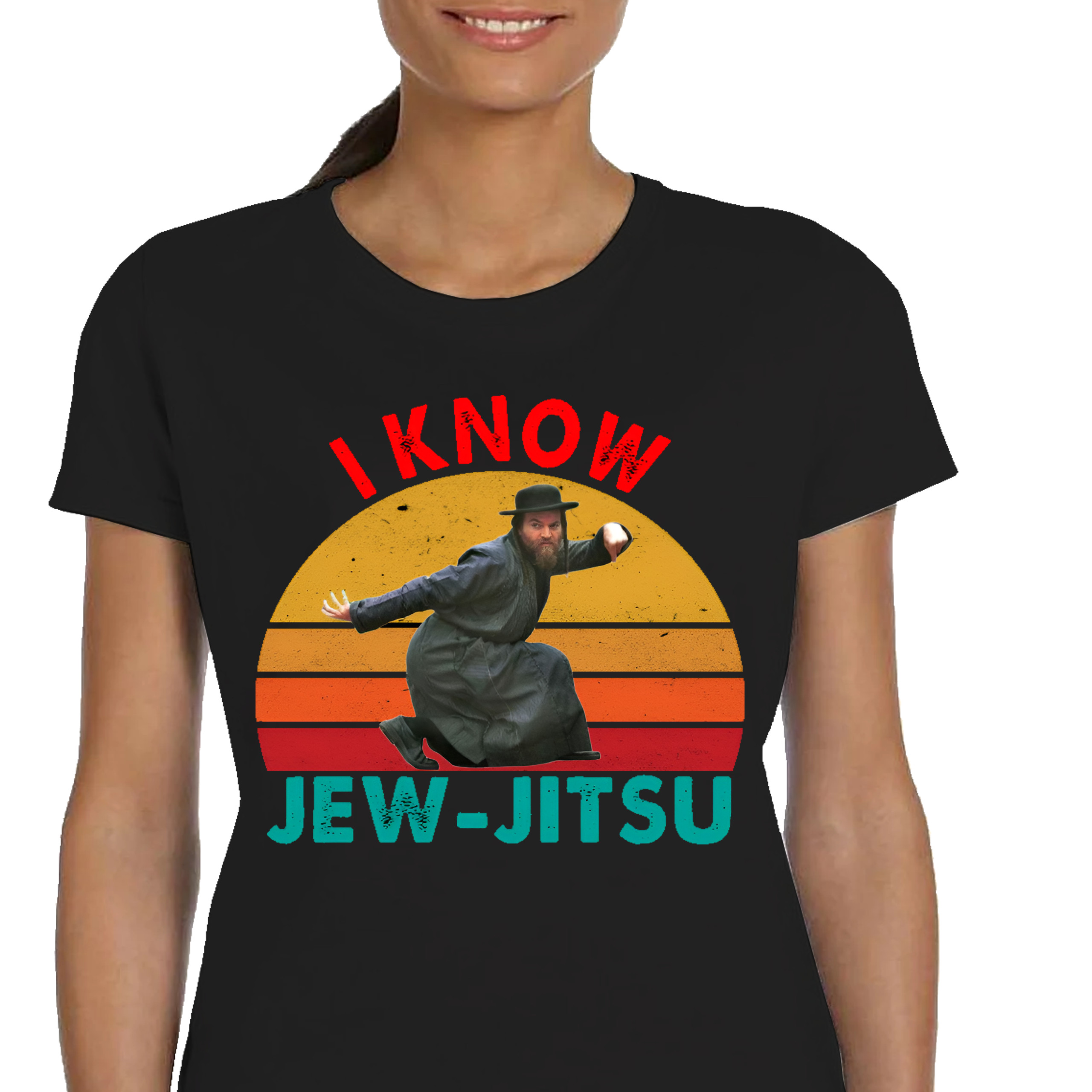 DAMSKA KOSZULKA BAWEŁNA CZARNA Jew Jitsu I KNOW JEW-JITSU S P345