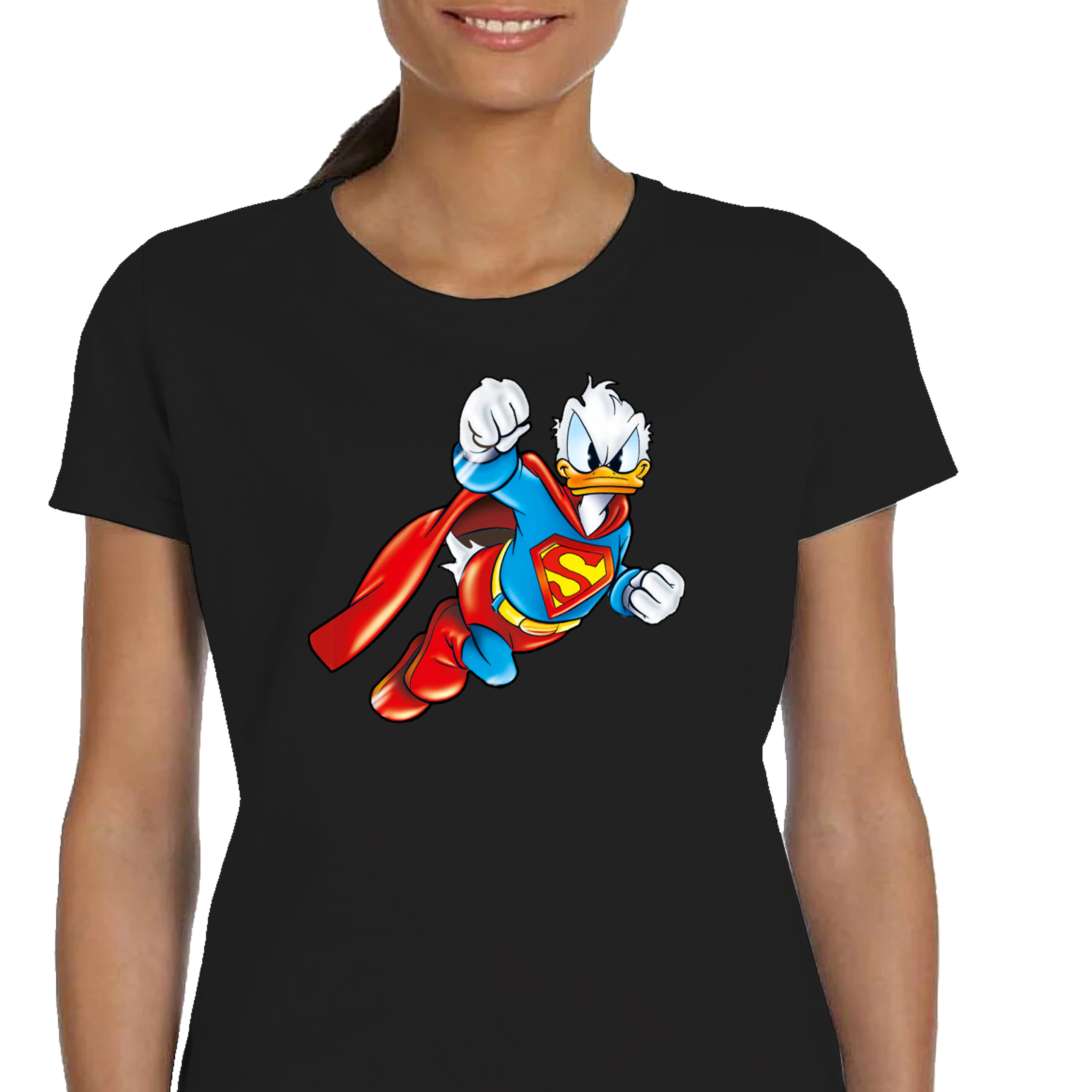 DAMSKA KOSZULKA KACZOR DONALD DUCK SUPERMAN PREZENT BAJKA CZARNA P043 L