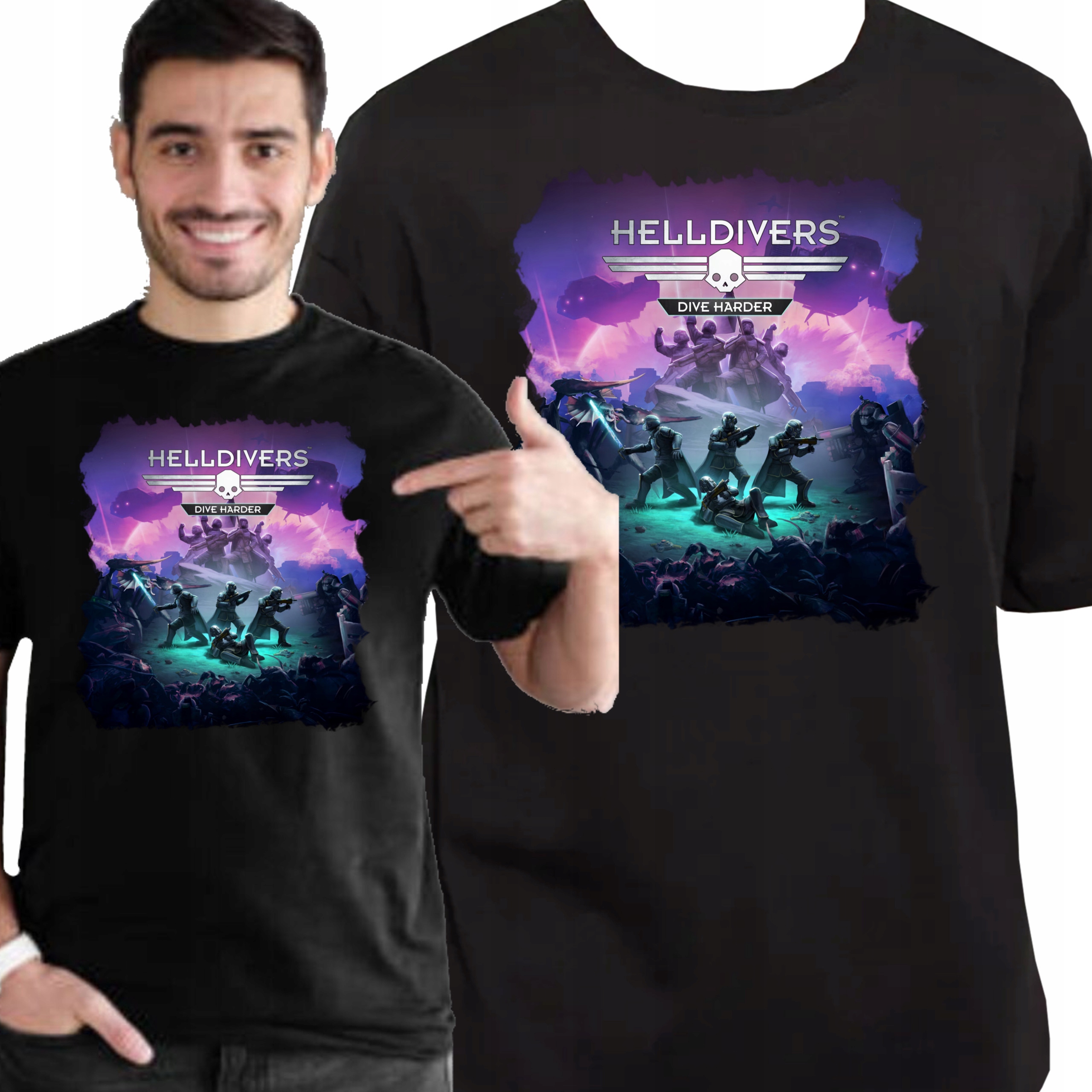 KOSZULKA GAMINGOWA HELLDIVERS PREMIUM NADRUK DLA GRACZA L 3457 CZARNA