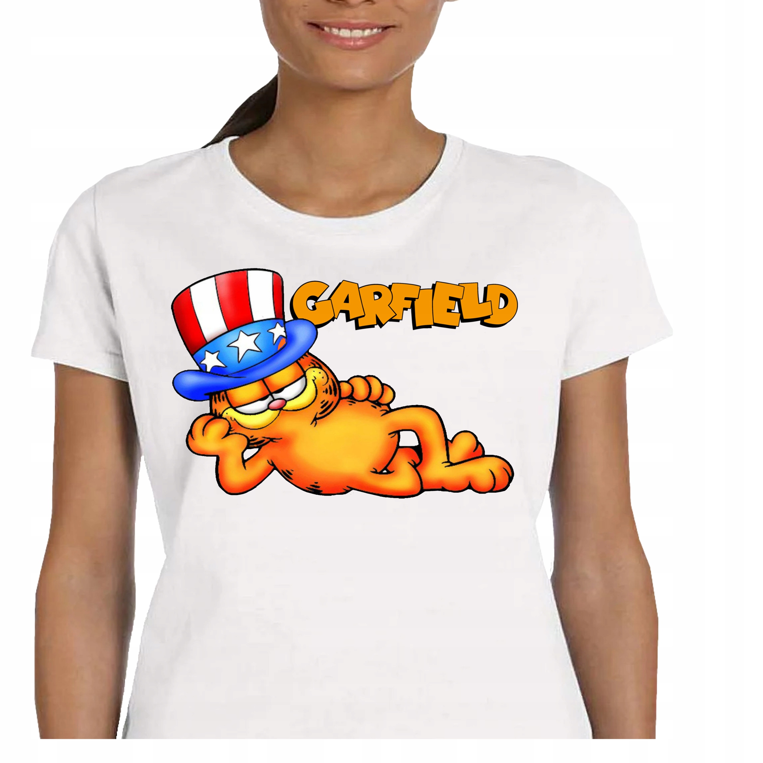 DAMSKA KOSZULKA GARFIELD ŚMIESZNA KOT BAJKA USA BAWEŁNA PREZENT P035 S