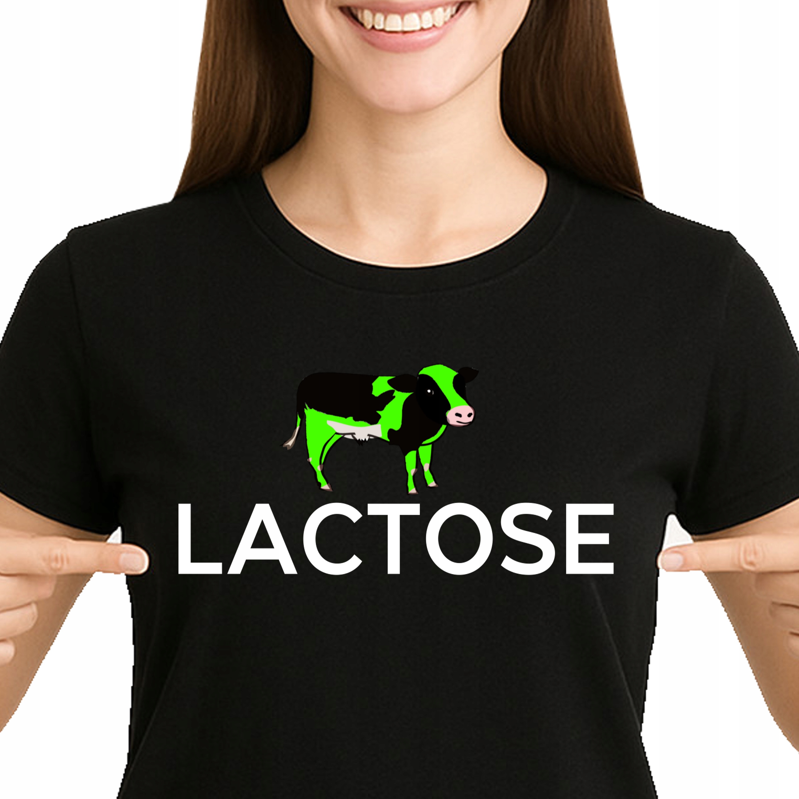 ŚMIESZNA KOSZULKA DAMSKA LACTOSE ZABAWNA 100% BAWEŁNA XL 3513 CZARNA
