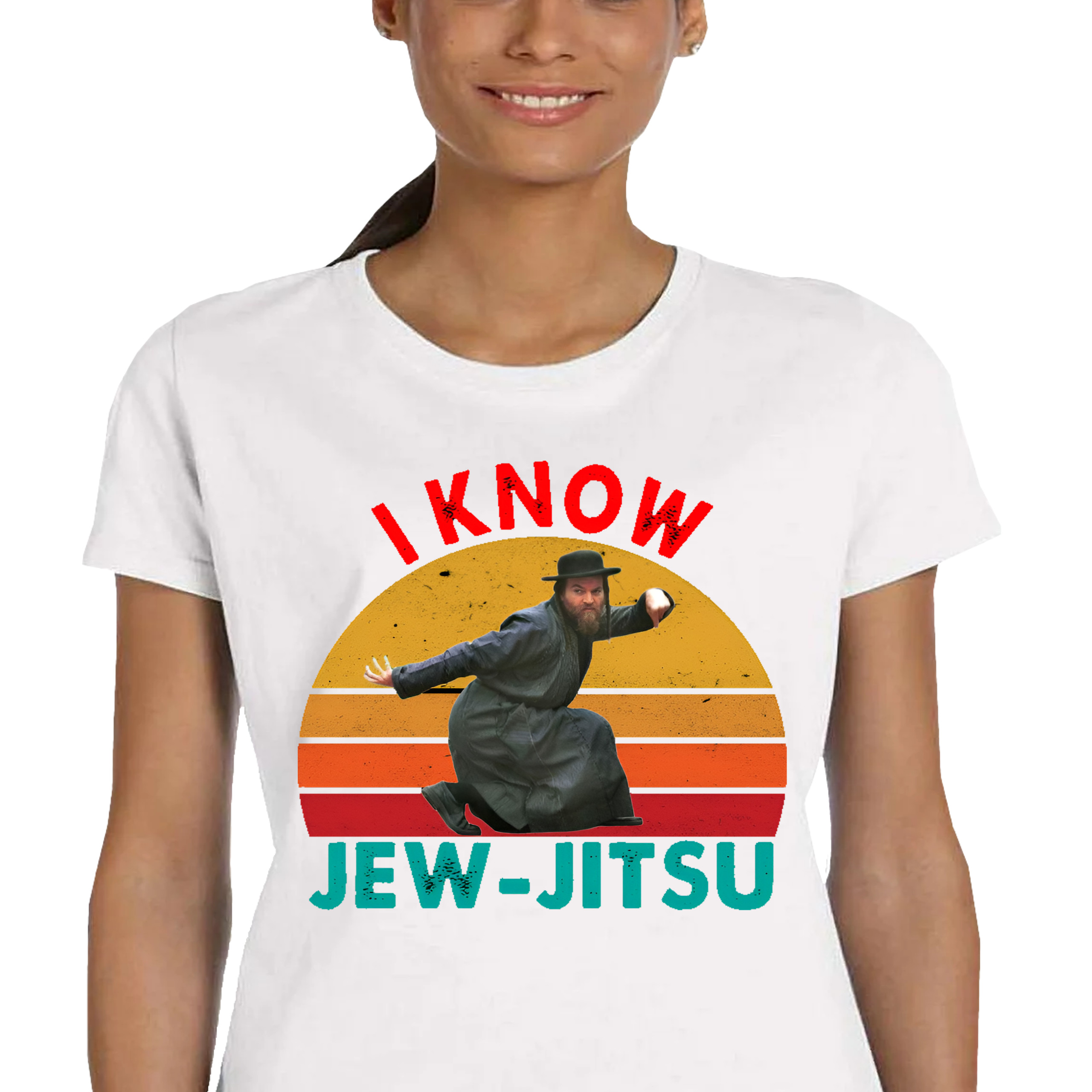P345 DAMSKA KOSZULKA Śmieszna BAWEŁNA Jew Jitsu I KNOW JEW-JITSU L