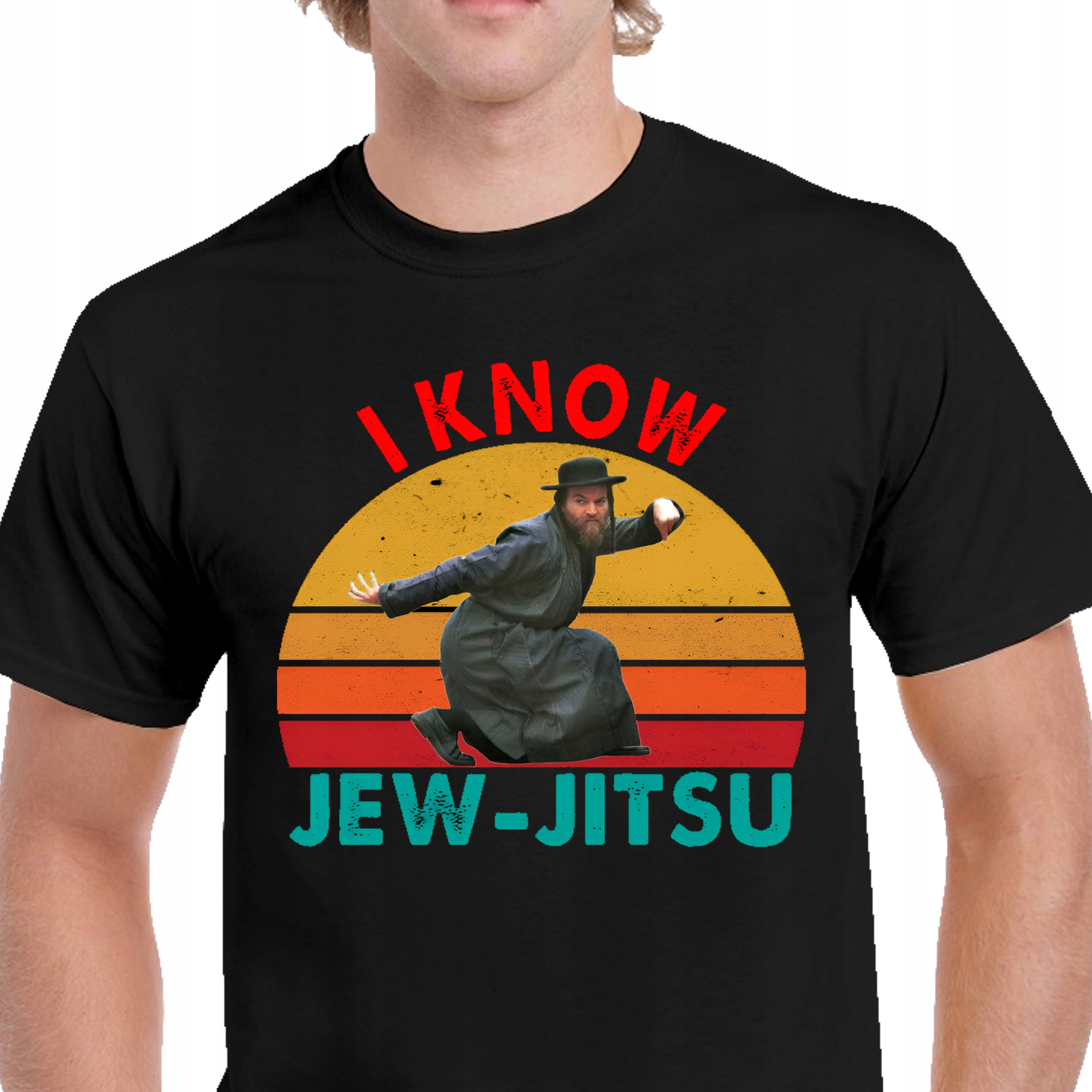 P345 KOSZULKA MĘSKA CZARNA BAWEŁNA Jew Jitsu I KNOW JEW-JITSU L