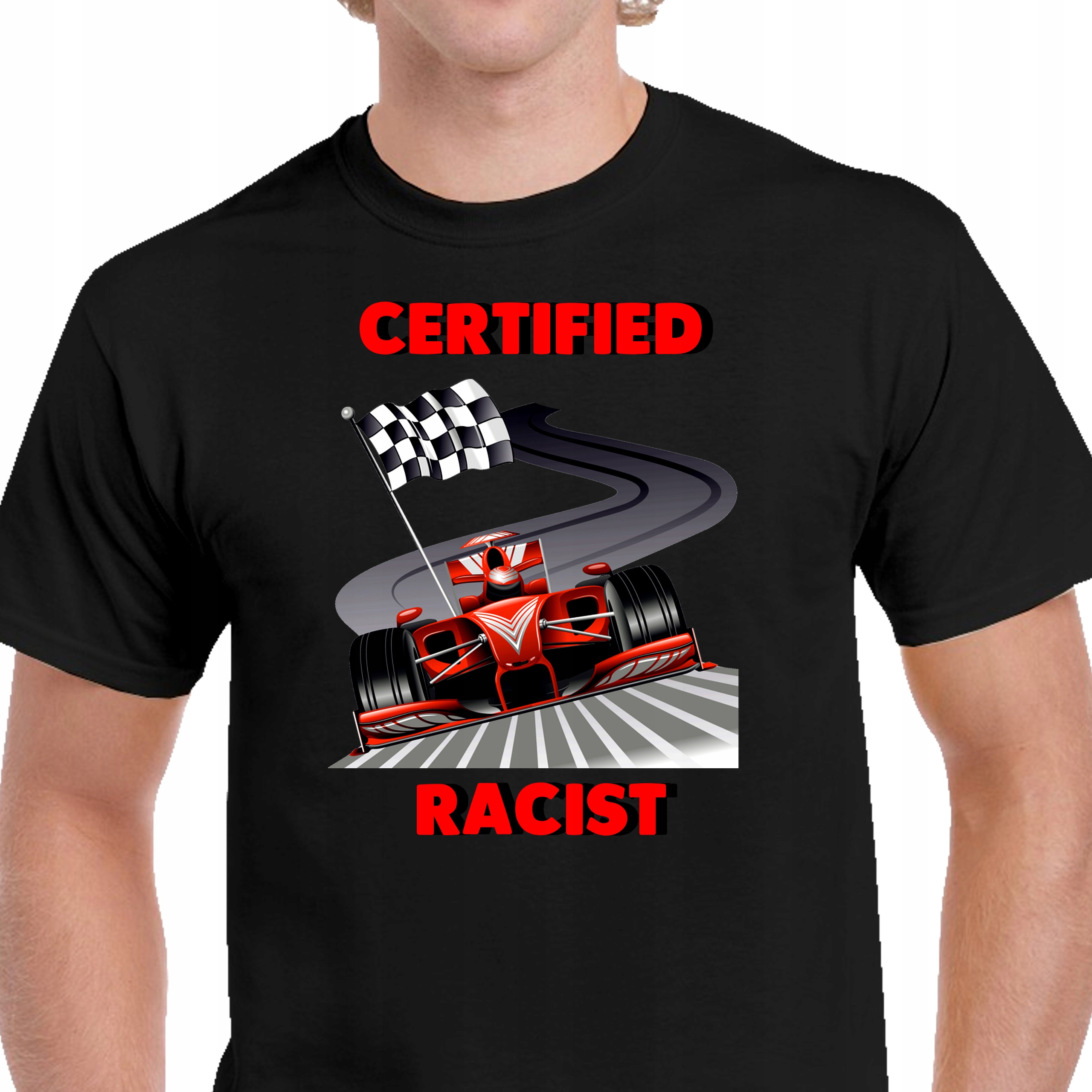 KOSZULKA CERTIFIED RACIST FORMUŁA 1 PREZENT JAKOŚĆ BAWEŁNA L CZARNA P024