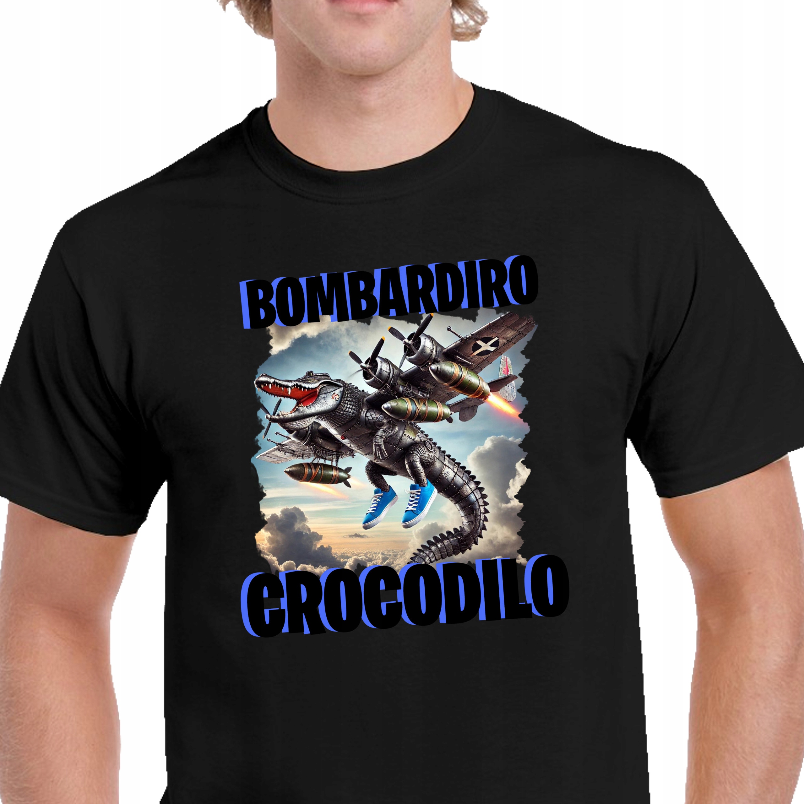 P335 KOSZULKA MĘSKA CZARNA Śmieszna MEMY Bombardiro Crocodilo Jakość XL